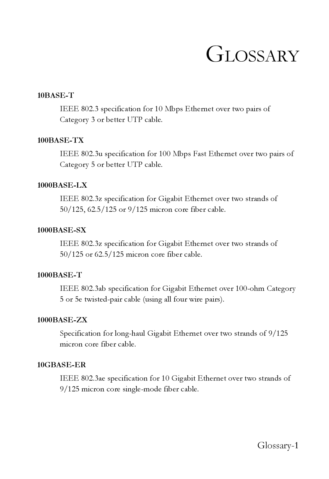 SMC Networks SMC8748ML3, SMC8724ML3 manual Glossary-1, 1000BASE-T 