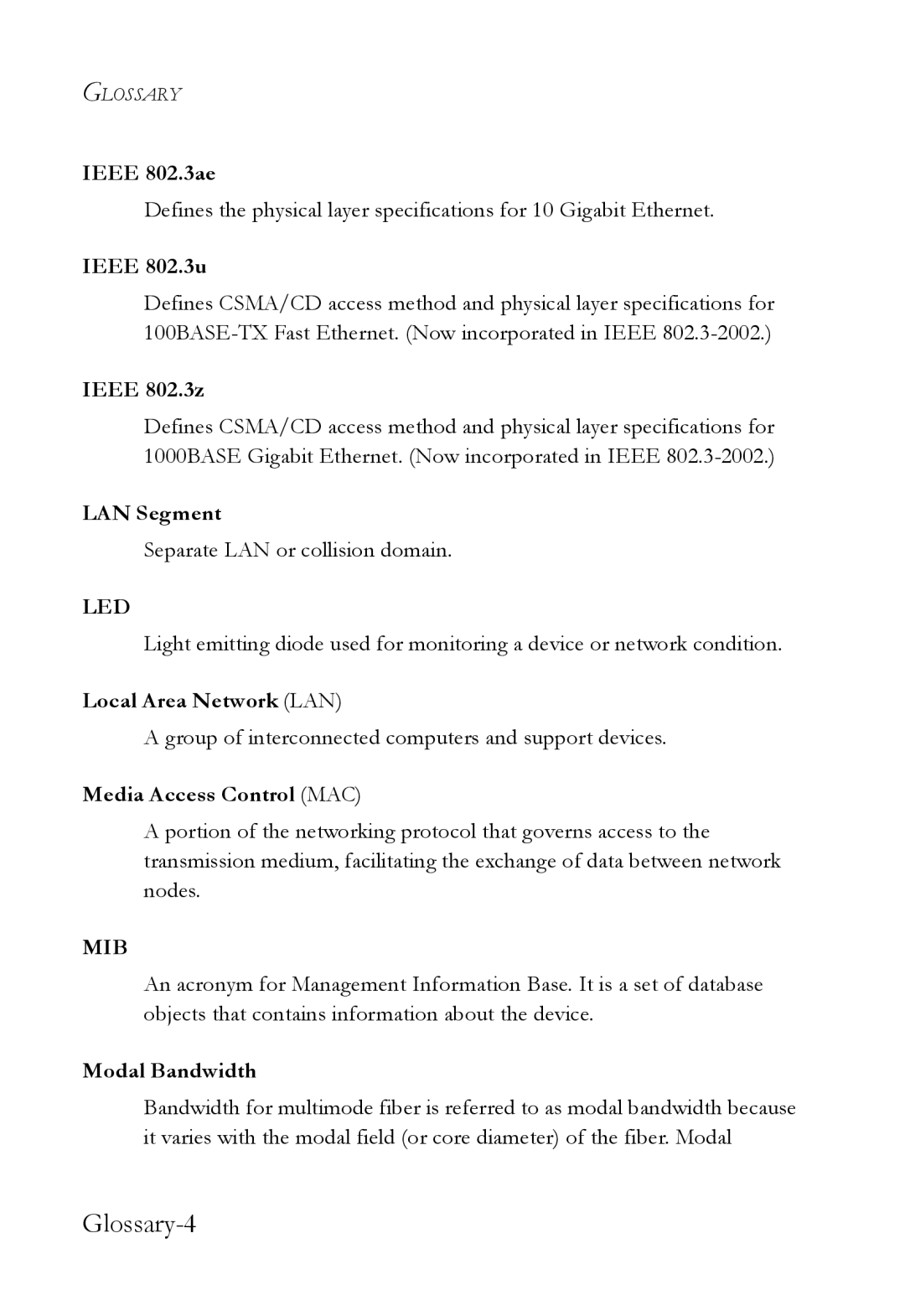 SMC Networks SMC8724ML3, SMC8748ML3 manual Glossary-4 