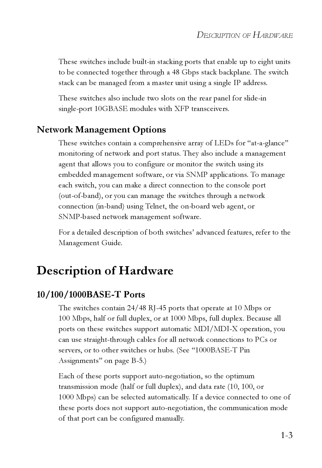 SMC Networks SMC8848M manual Description of Hardware, Network Management Options, 10/100/1000BASE-T Ports 