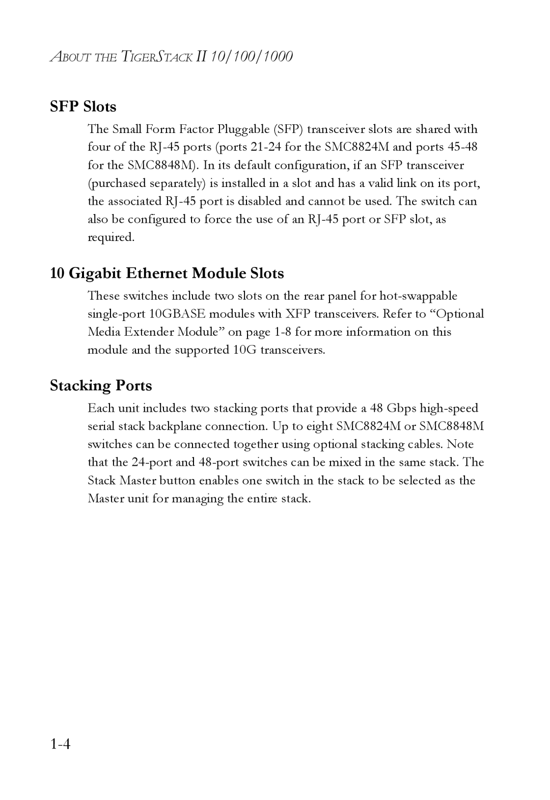 SMC Networks SMC8848M manual SFP Slots, Gigabit Ethernet Module Slots, Stacking Ports 