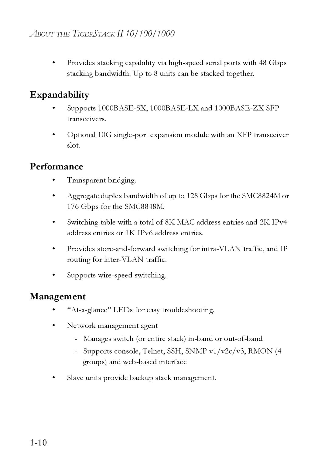 SMC Networks SMC8848M manual Expandability, Performance, Management 