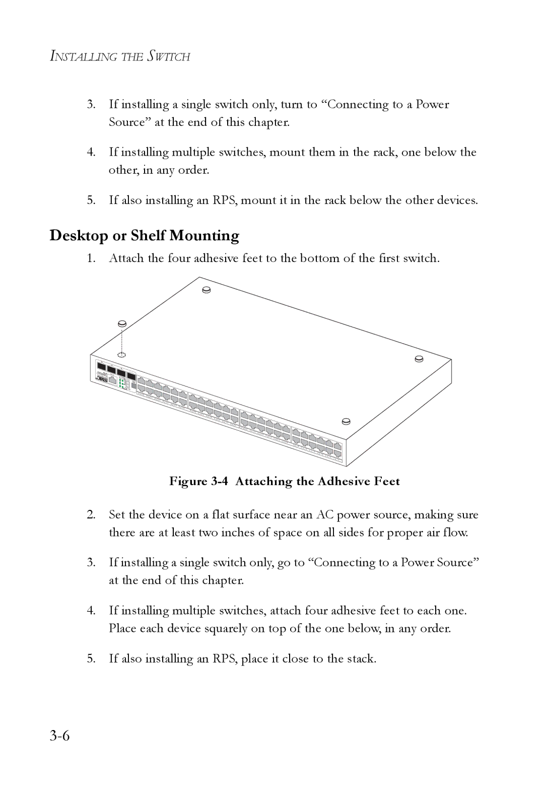 SMC Networks SMC8848M manual Desktop or Shelf Mounting, Attaching the Adhesive Feet 