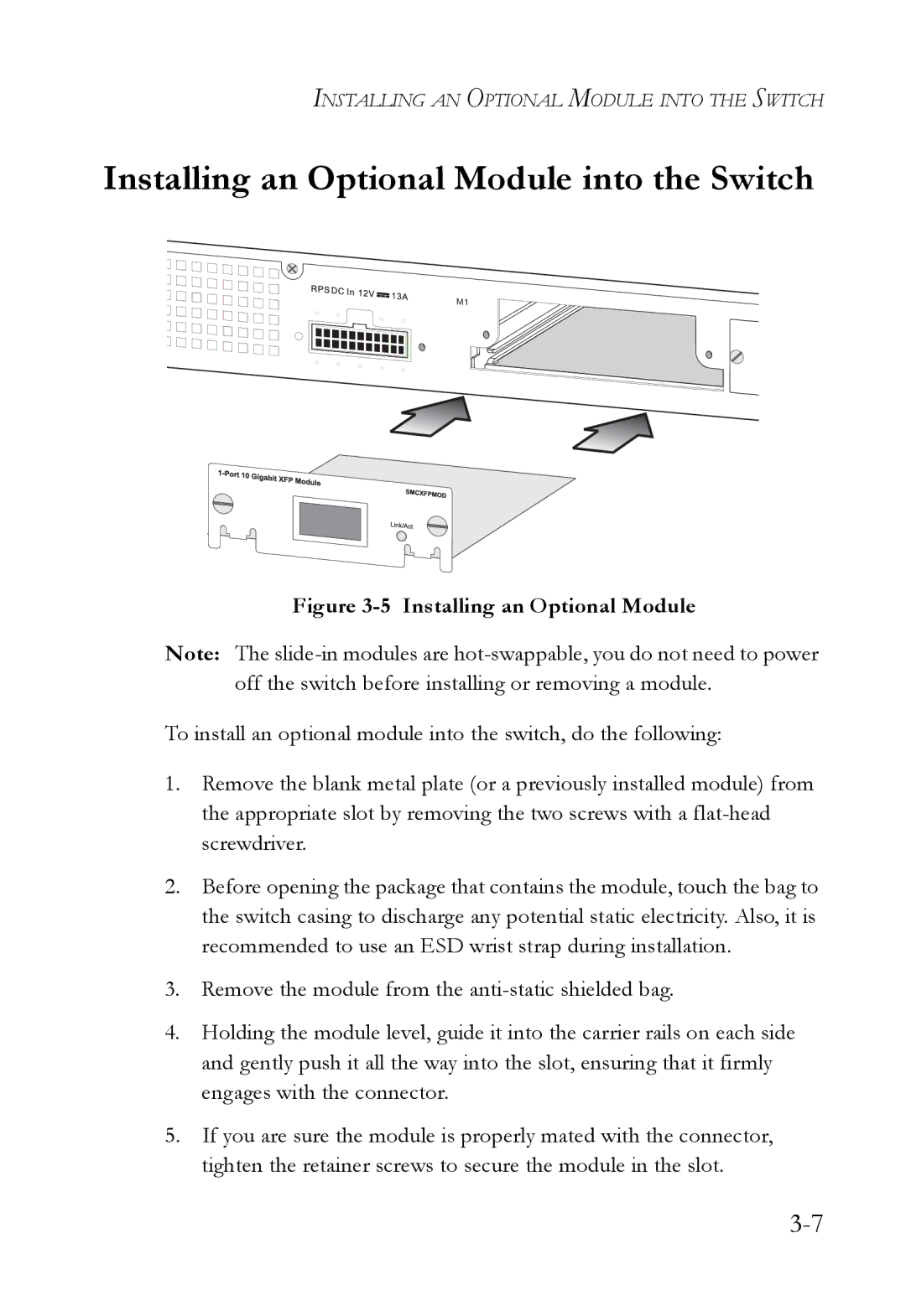 SMC Networks SMC8848M manual Installing an Optional Module into the Switch 