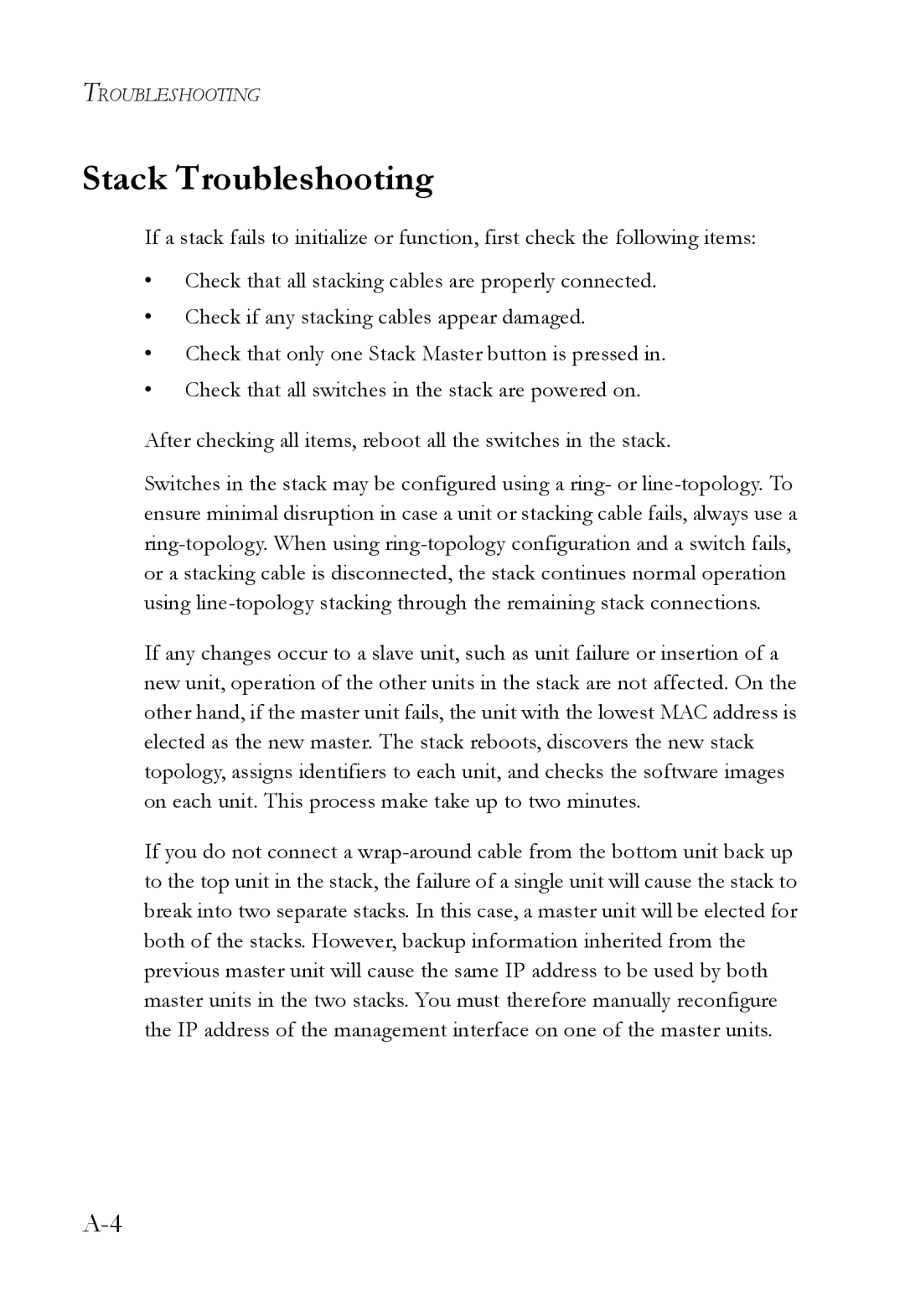 SMC Networks SMC8848M manual Stack Troubleshooting 