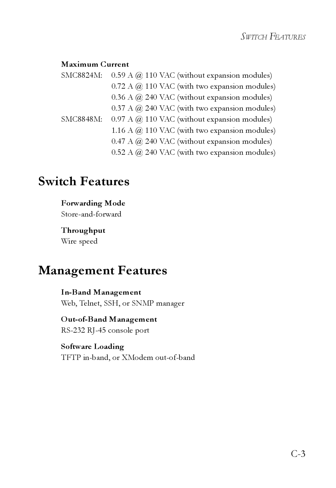 SMC Networks SMC8848M manual Switch Features, Management Features 