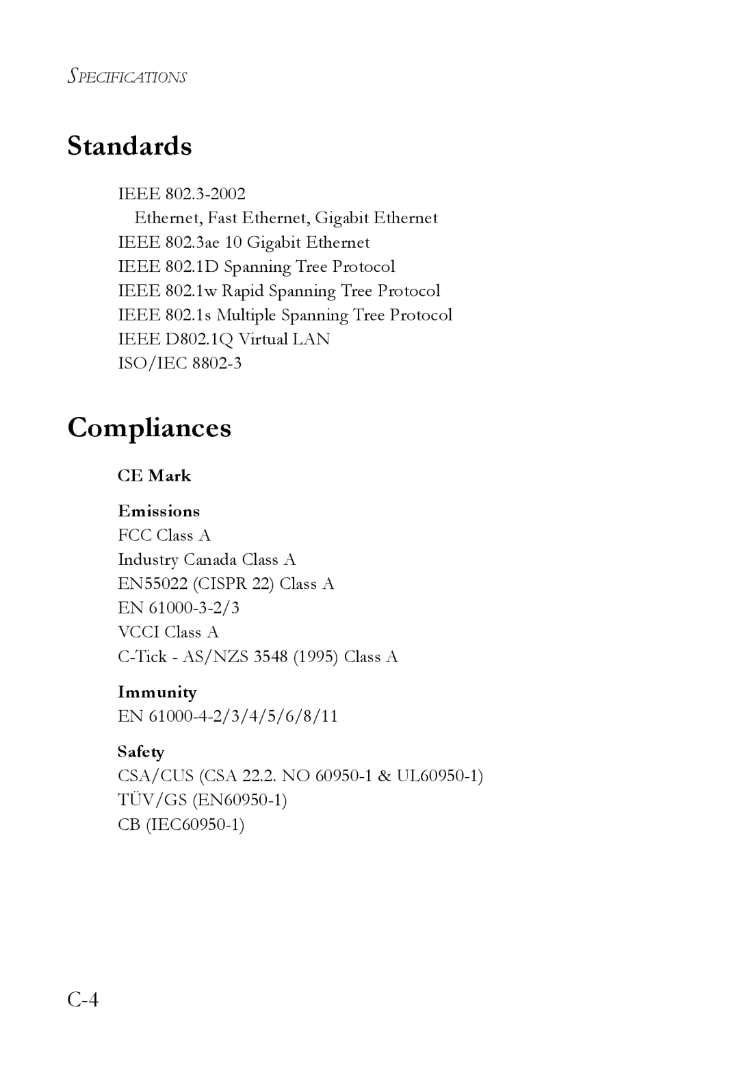 SMC Networks SMC8848M manual Standards, Compliances, CE Mark Emissions, Immunity, Safety 