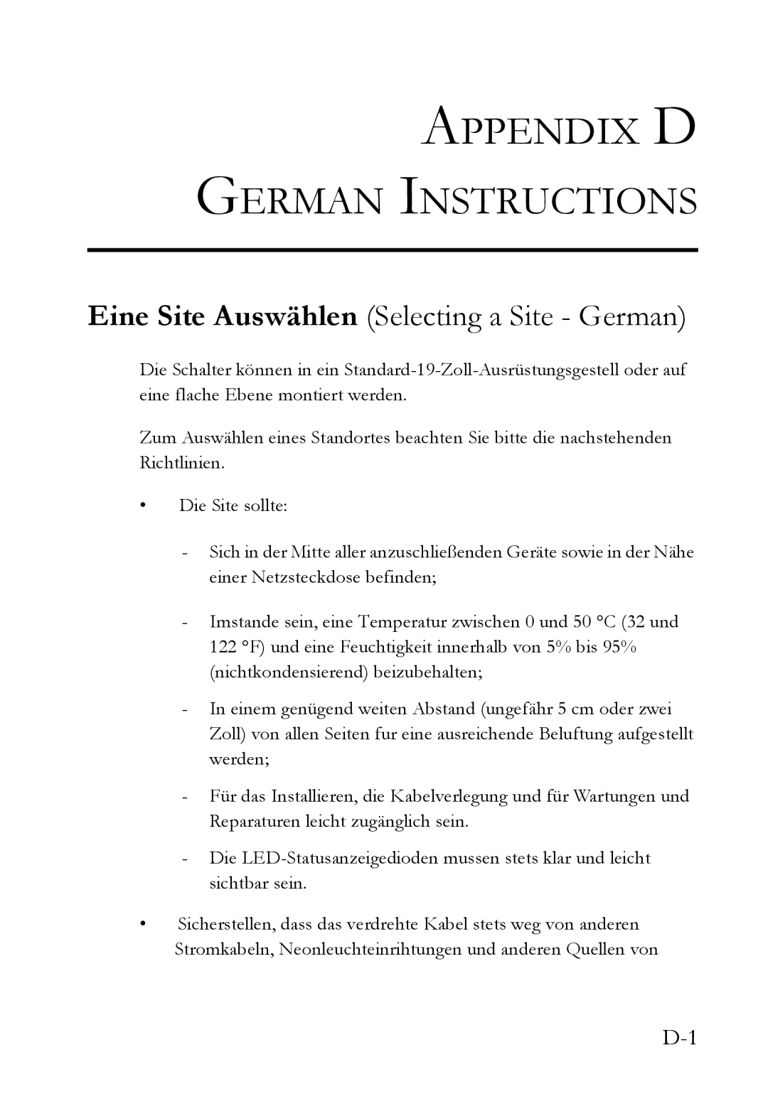 SMC Networks SMC8848M manual Appendix D German Instructions, Eine Site Auswählen Selecting a Site German 