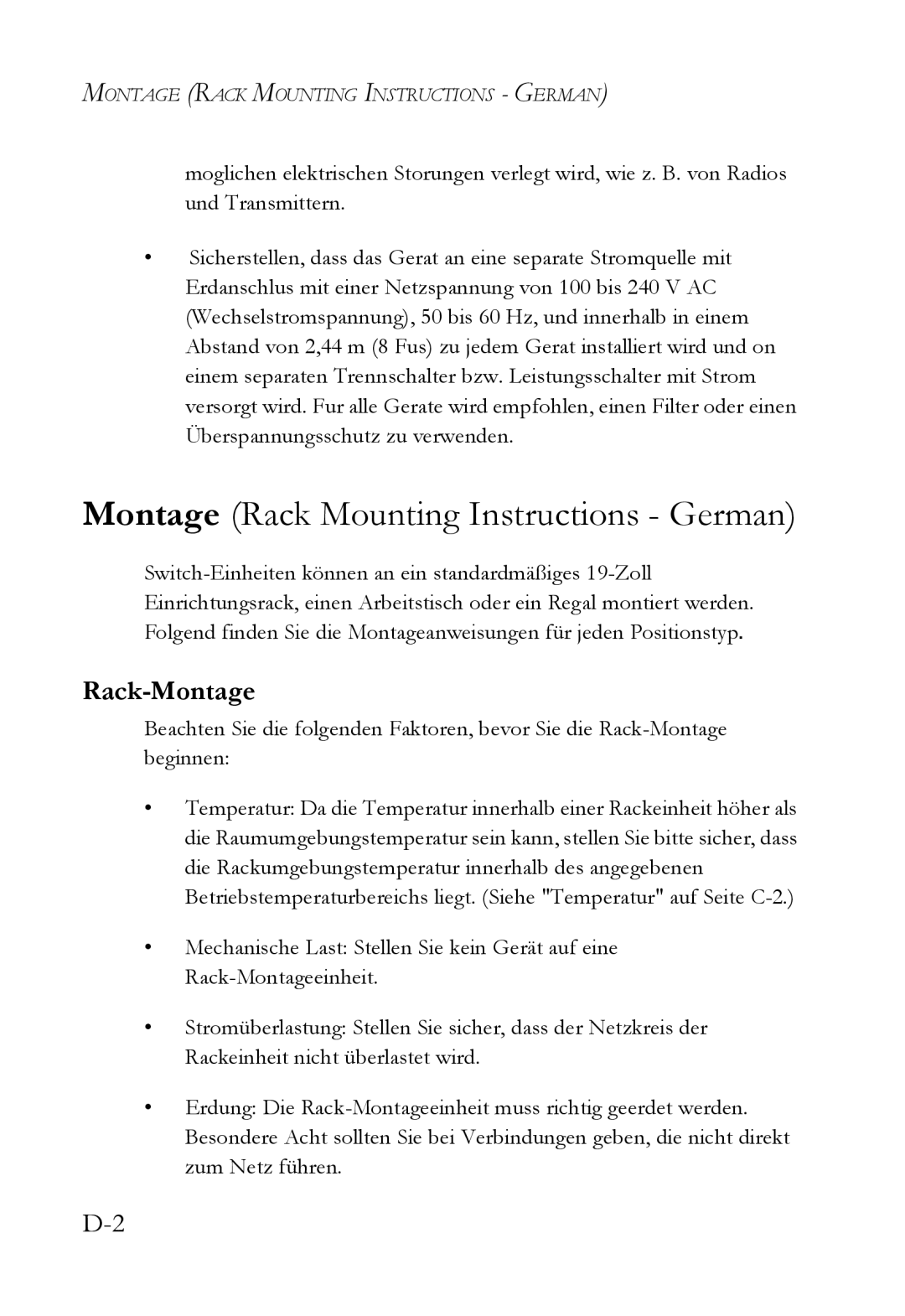 SMC Networks SMC8848M manual Montage Rack Mounting Instructions German, Rack-Montage 