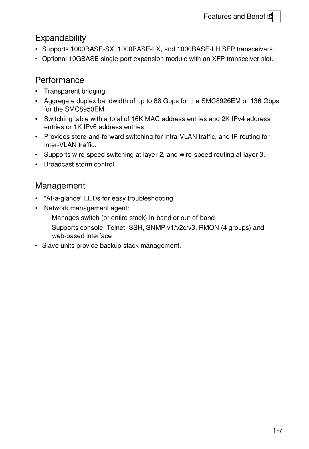 SMC Networks SMC8950EM, SMC8926EM manual Expandability, Performance, Management 