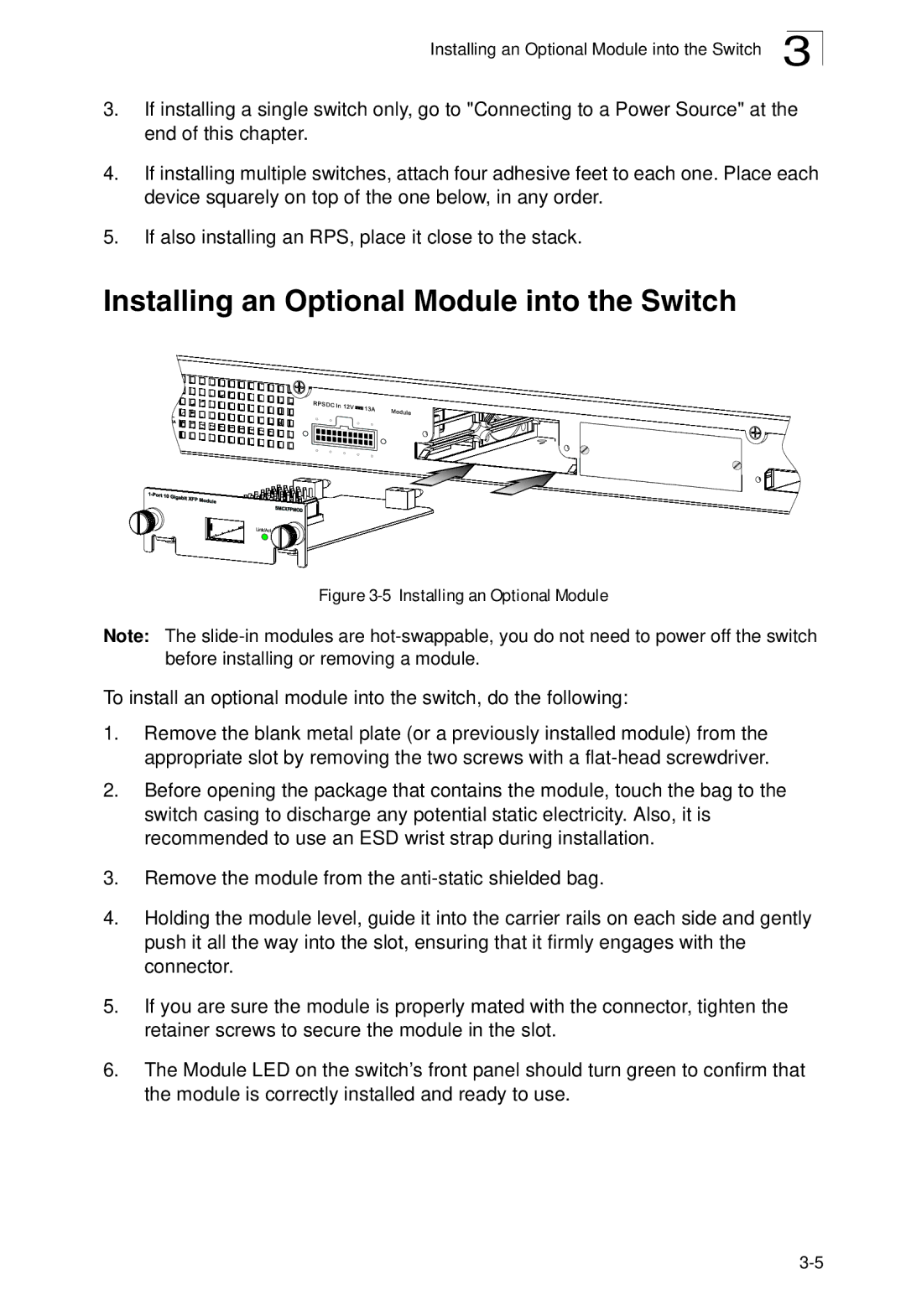 SMC Networks SMC8950EM, SMC8926EM manual Installing an Optional Module into the Switch 