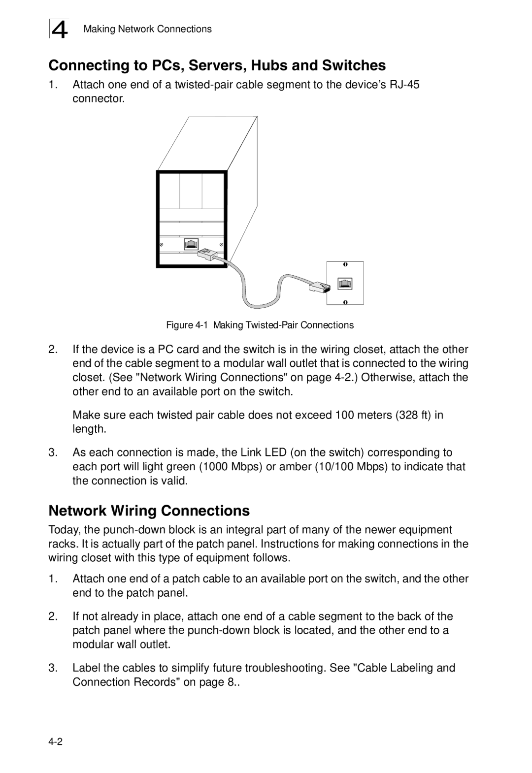 SMC Networks SMC8926EM, SMC8950EM manual Connecting to PCs, Servers, Hubs and Switches, Network Wiring Connections 