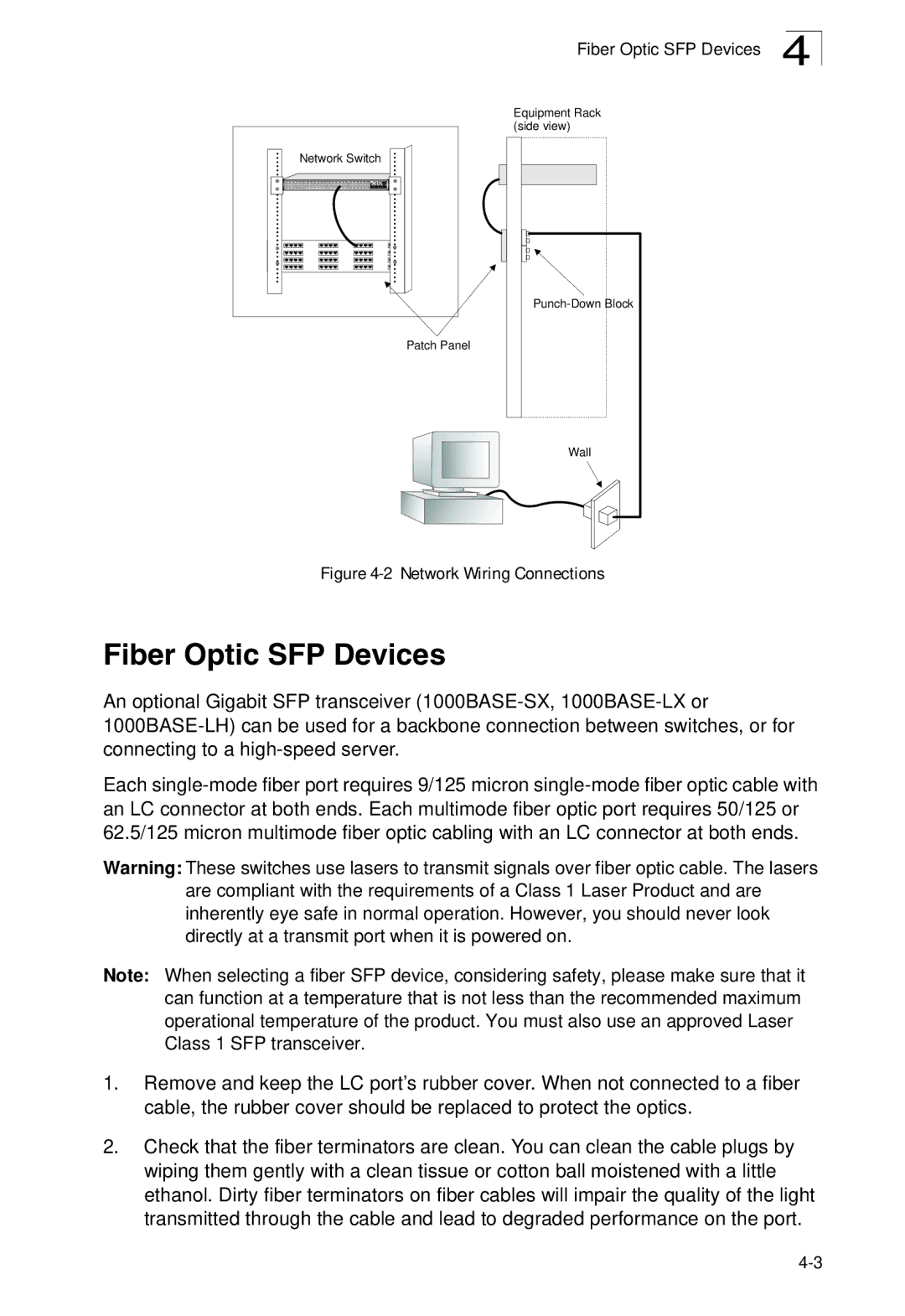 SMC Networks SMC8950EM, SMC8926EM manual Fiber Optic SFP Devices, Network Wiring Connections 