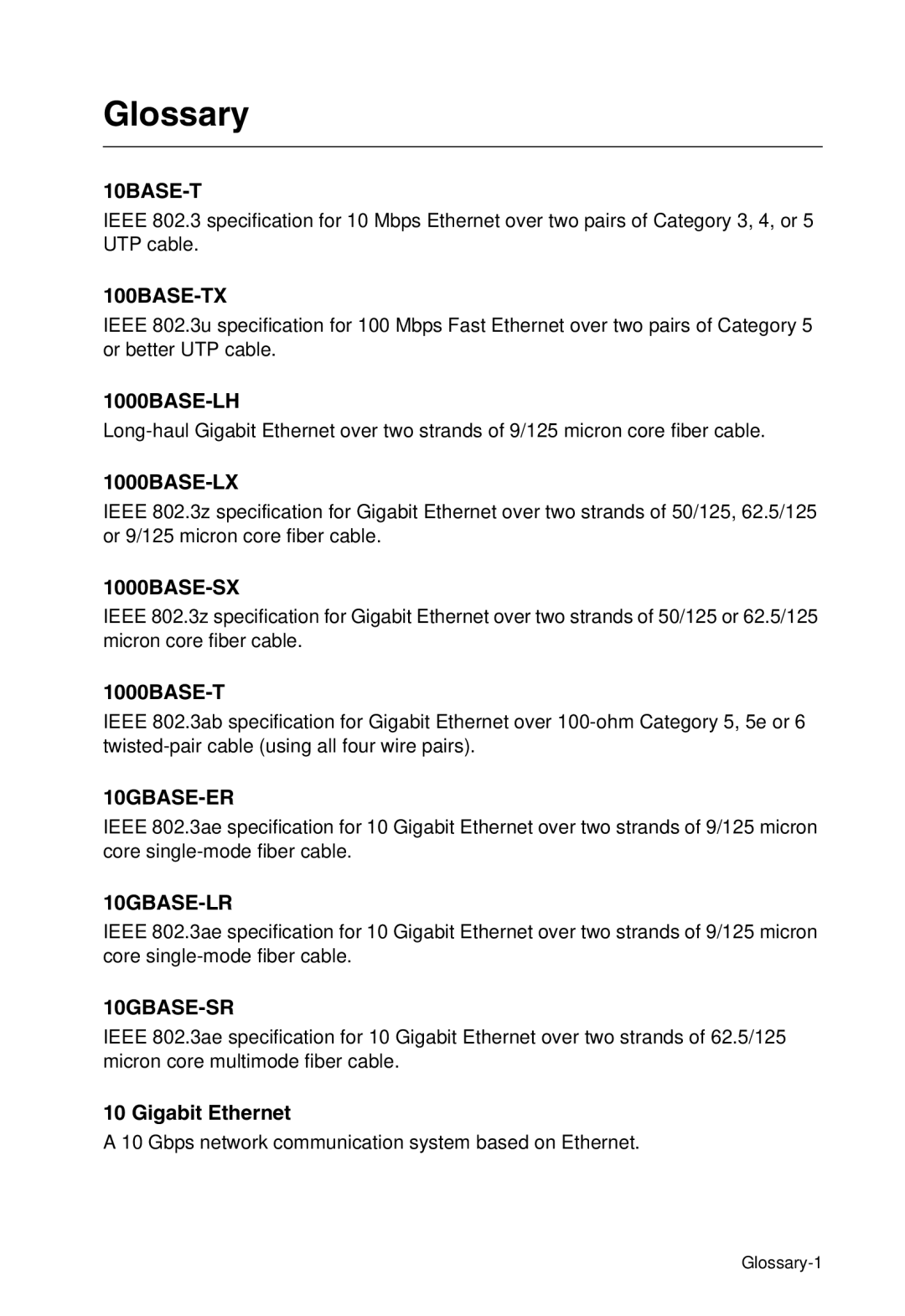 SMC Networks SMC8950EM, SMC8926EM manual Glossary, 10BASE-T 