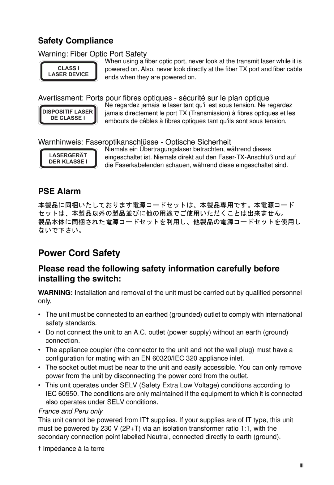 SMC Networks SMC8950EM, SMC8926EM manual Power Cord Safety, Safety Compliance 