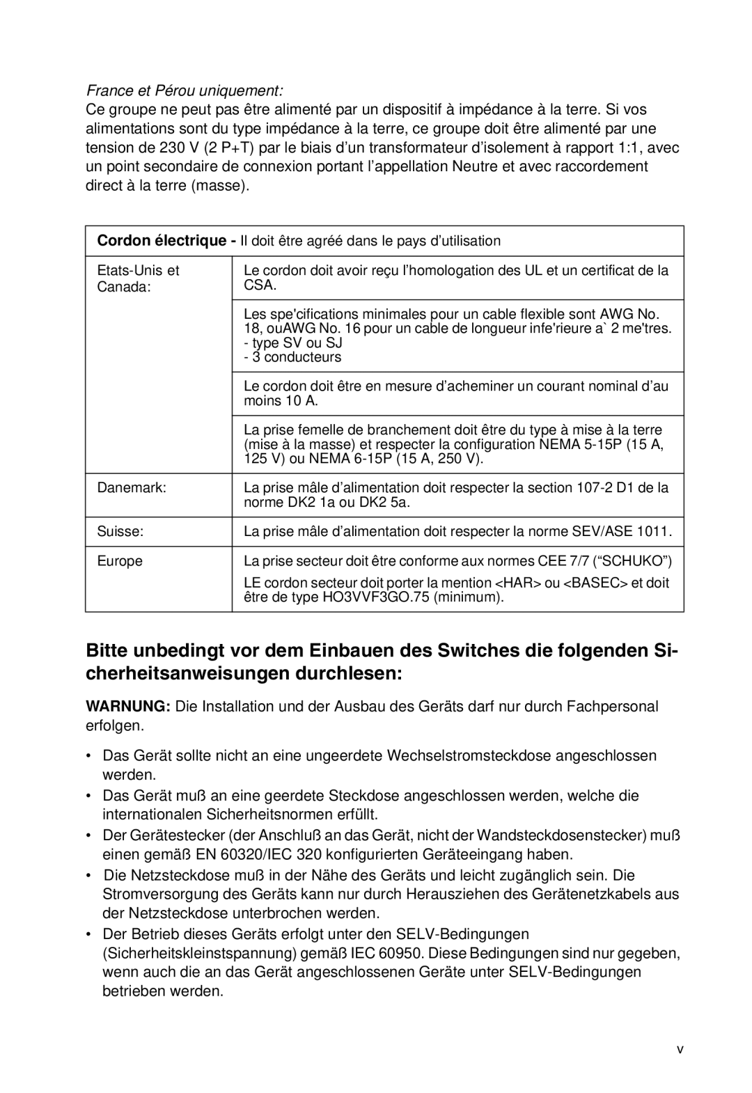 SMC Networks SMC8950EM, SMC8926EM manual France et Pérou uniquement 