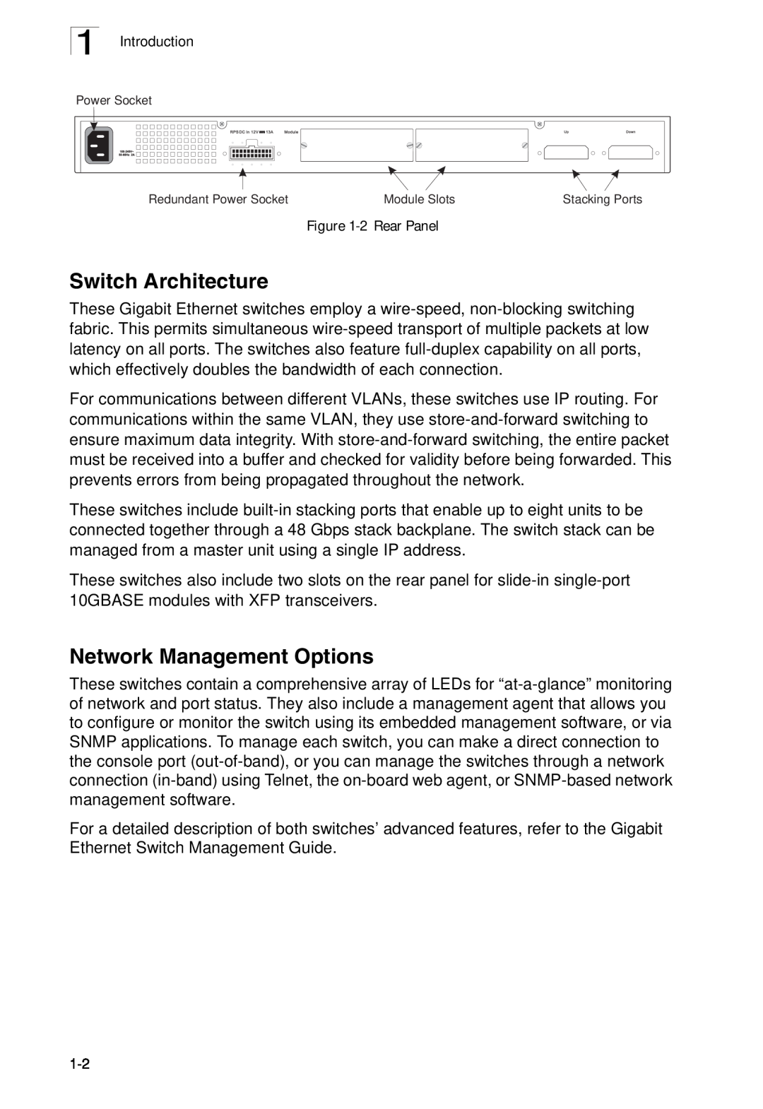 SMC Networks SMC8926EM, SMC8950EM manual Switch Architecture, Network Management Options, 2 Rear Panel 