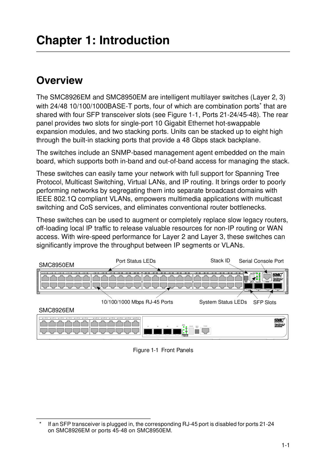 SMC Networks SMC8950EM, SMC8926EM manual Introduction, Overview, 1 Front Panels 