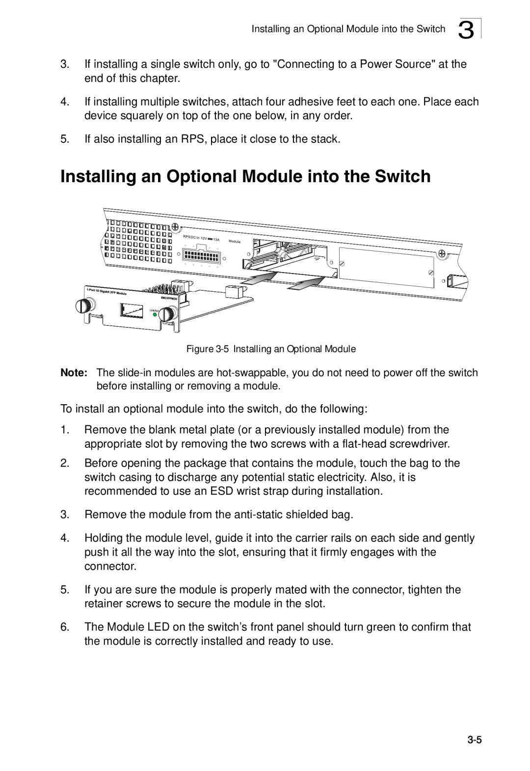 SMC Networks SMC8950EM, SMC8926EM manual Installing an Optional Module into the Switch, 5 Installing an Optional Module 