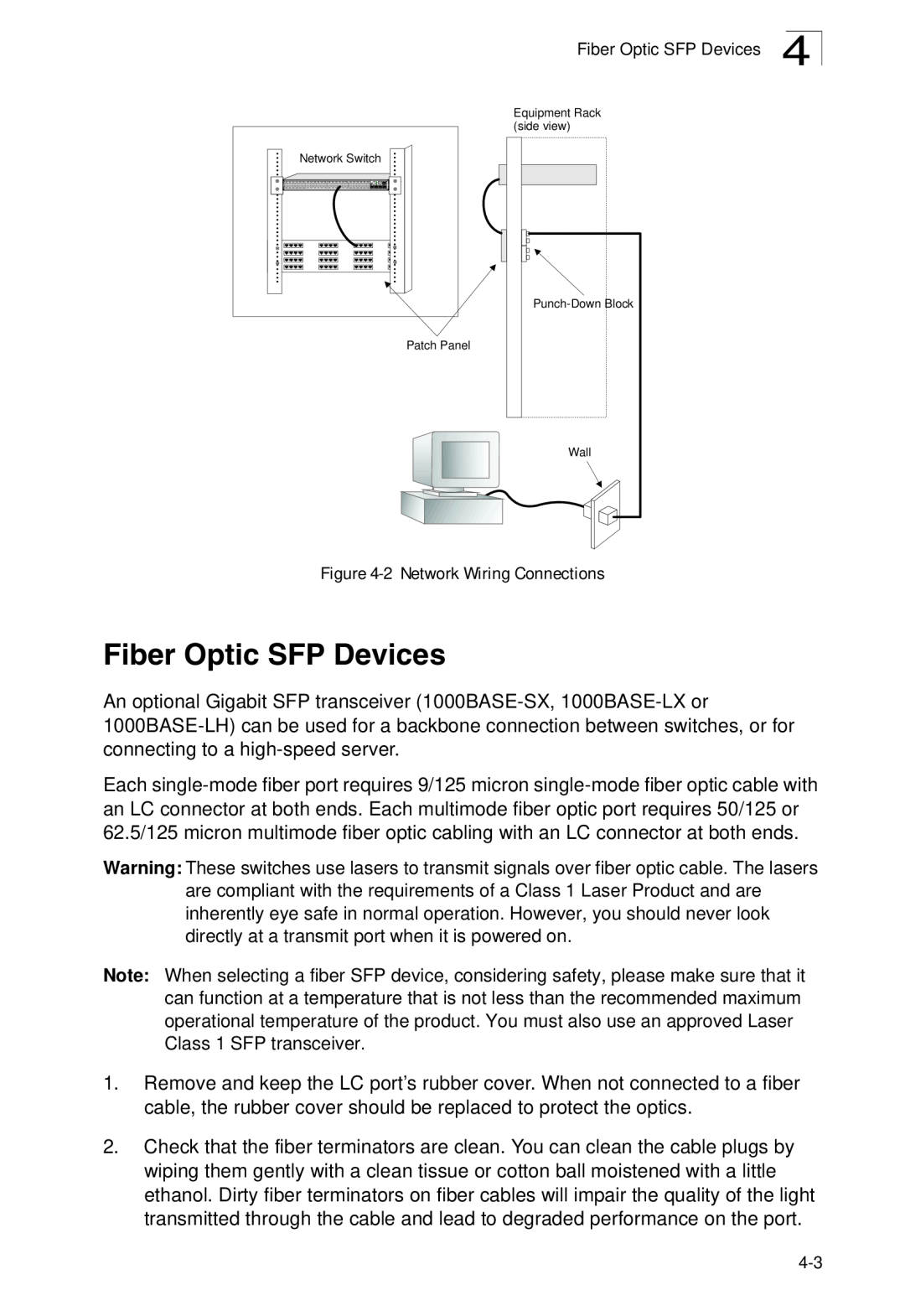 SMC Networks SMC8950EM, SMC8926EM manual Fiber Optic SFP Devices, 2 Network Wiring Connections 