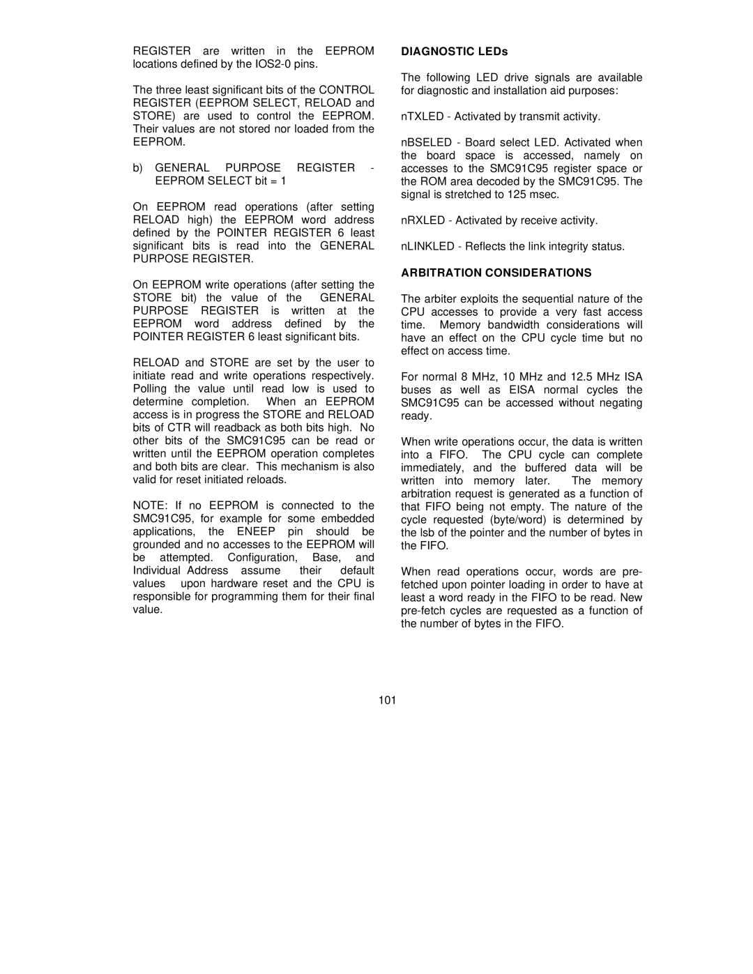 SMC Networks SMC91C95 manual Diagnostic LEDs, Arbitration Considerations 