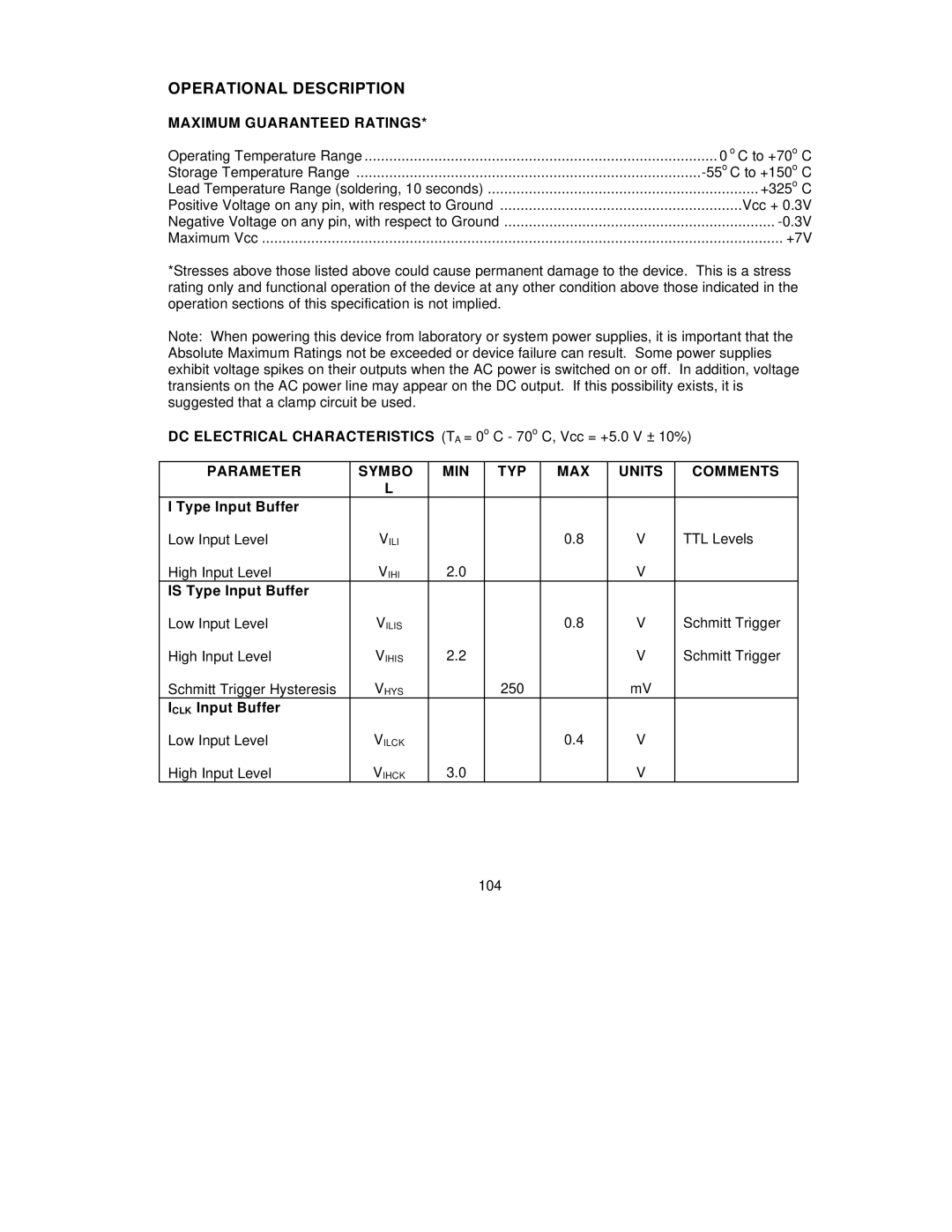 SMC Networks SMC91C95 Operational Description, Maximum Guaranteed Ratings, Parameter Symbo MIN TYP MAX Units Comments 