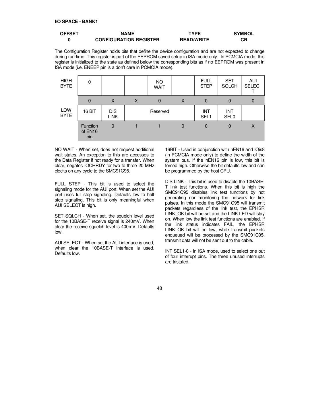 SMC Networks SMC91C95 manual High Full SET AUI Byte Wait Step, Selec, Dis, INT Byte, EN16 