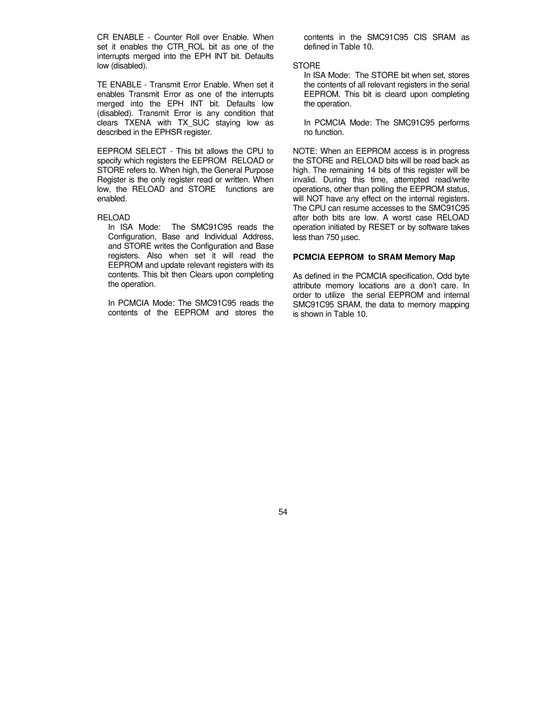 SMC Networks SMC91C95 manual Pcmcia Eeprom to Sram Memory Map 