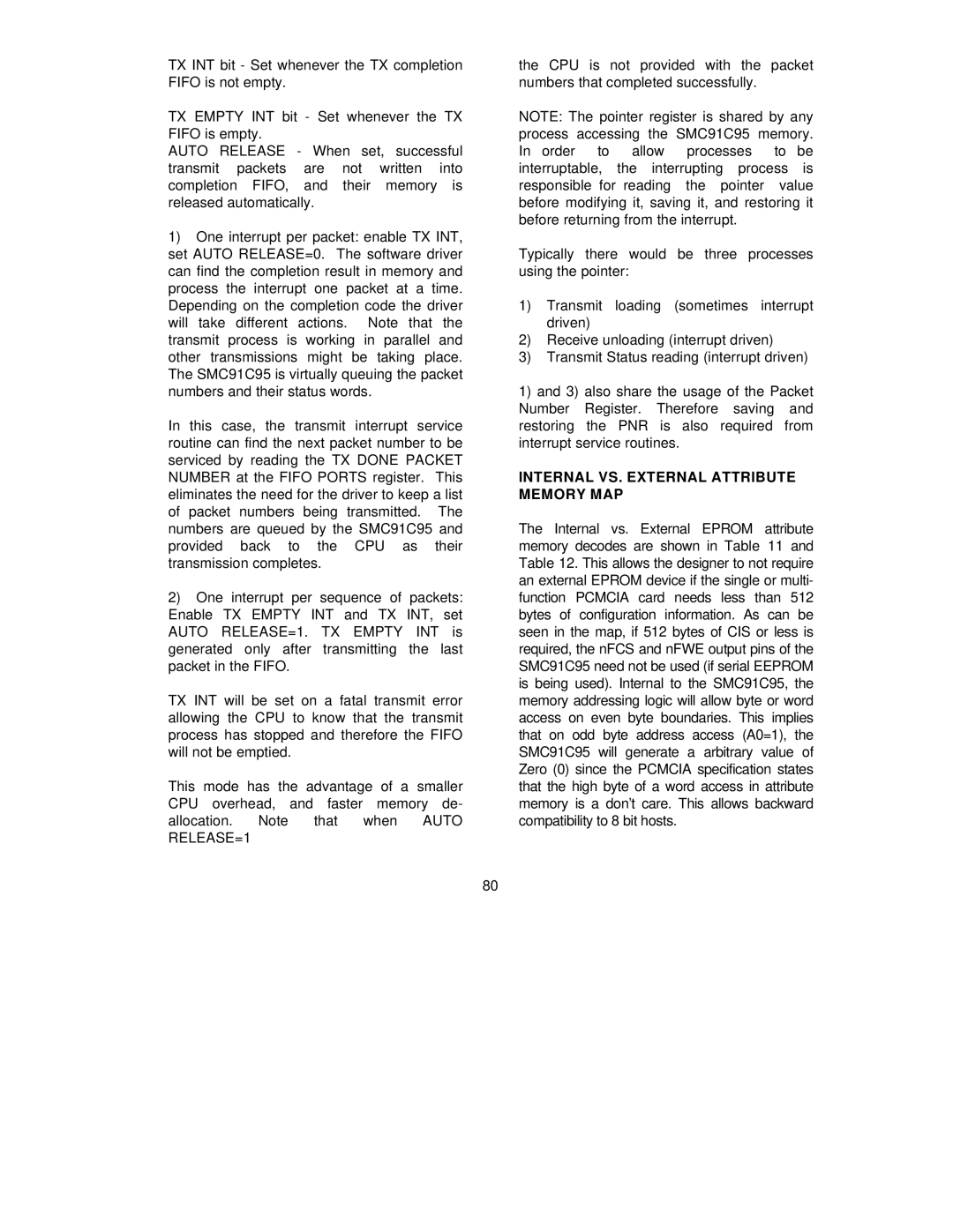 SMC Networks SMC91C95 manual Internal VS. External Attribute Memory MAP 