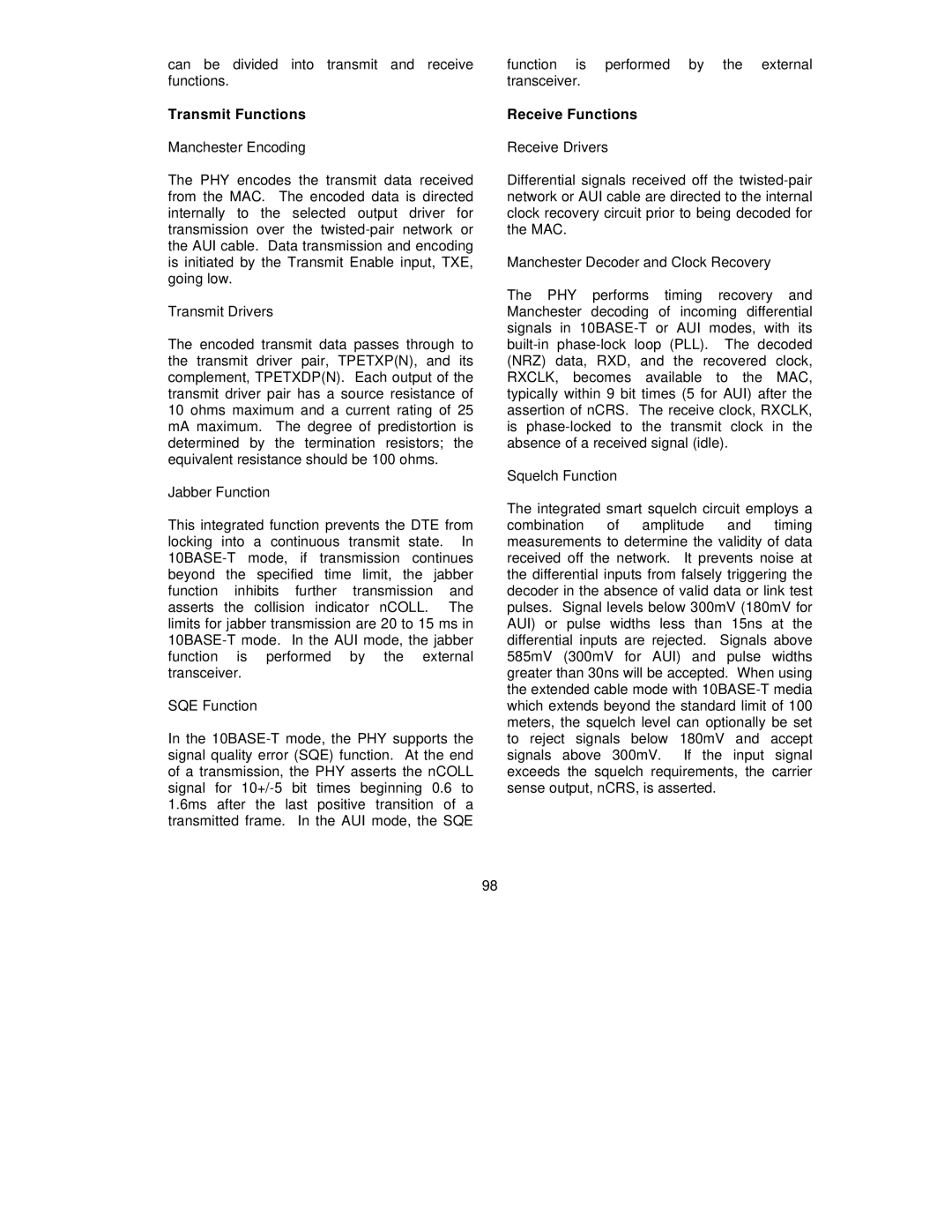 SMC Networks SMC91C95 manual Transmit Functions Receive Functions 