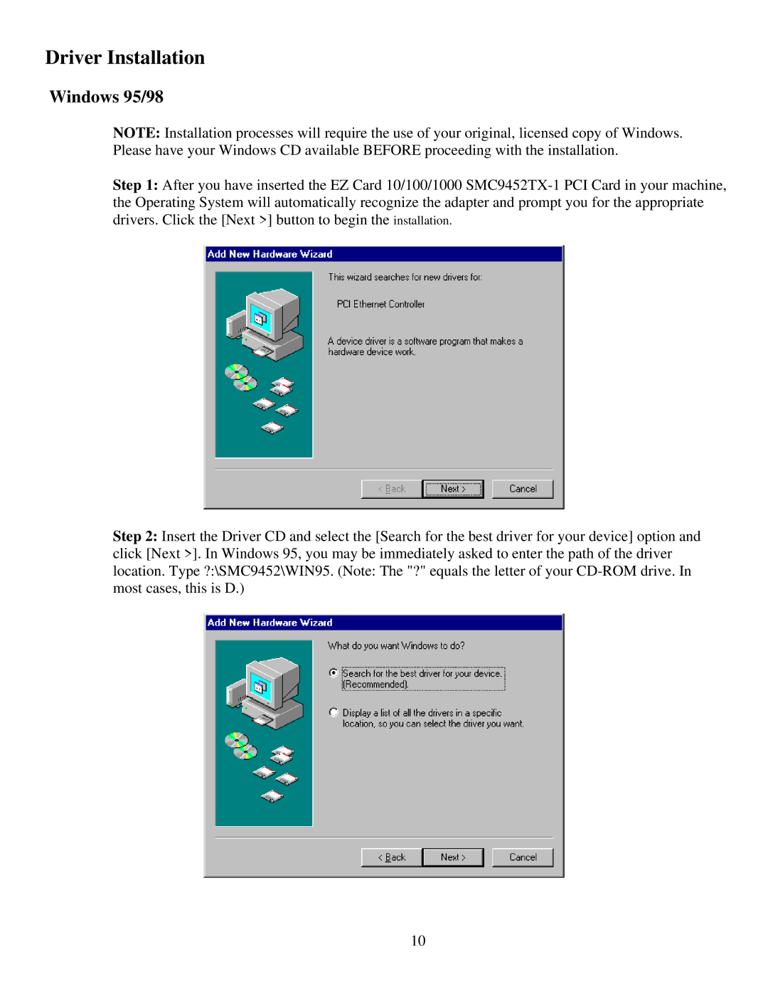 SMC Networks SMC9452TX-1 manual Windows 95/98 