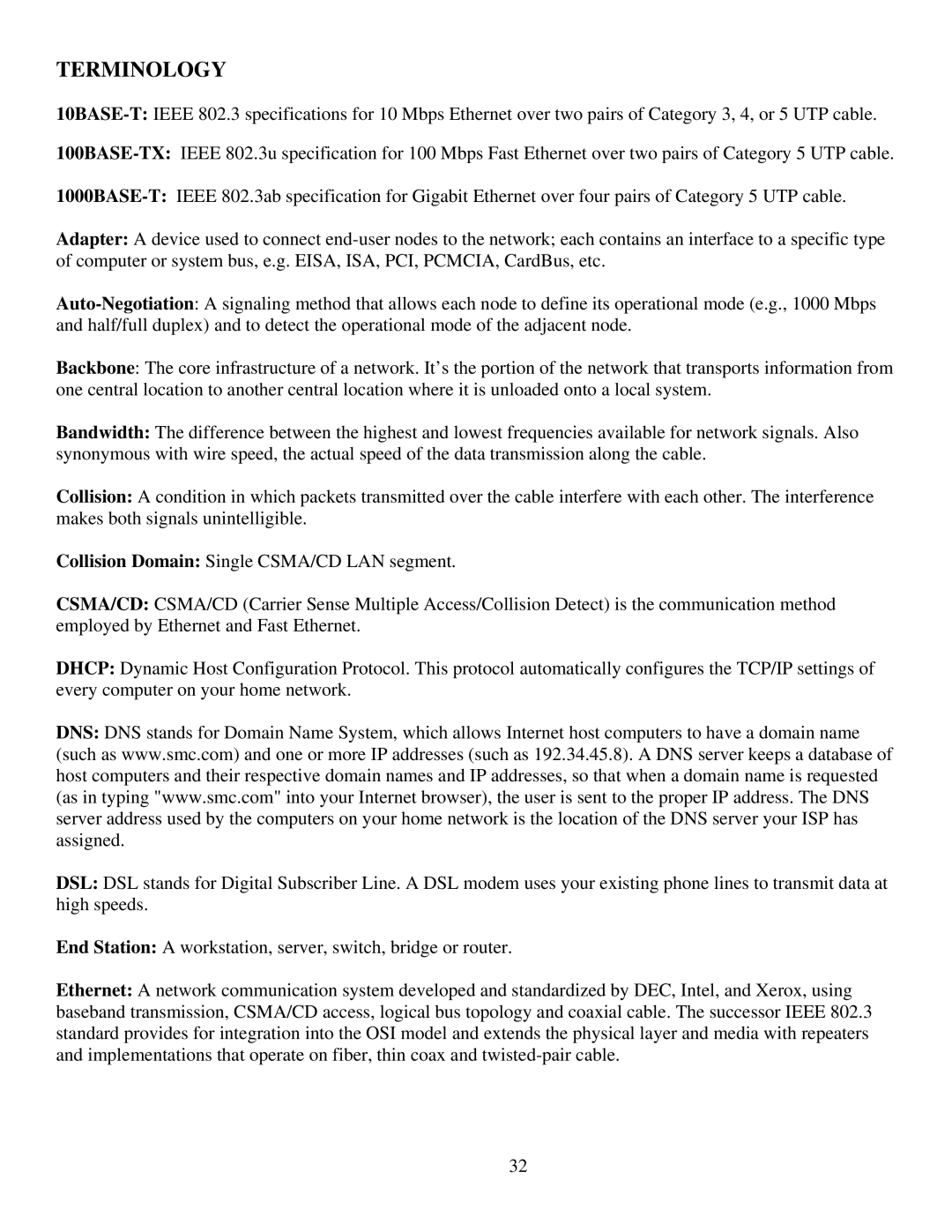 SMC Networks SMC9452TX-1 manual Terminology 