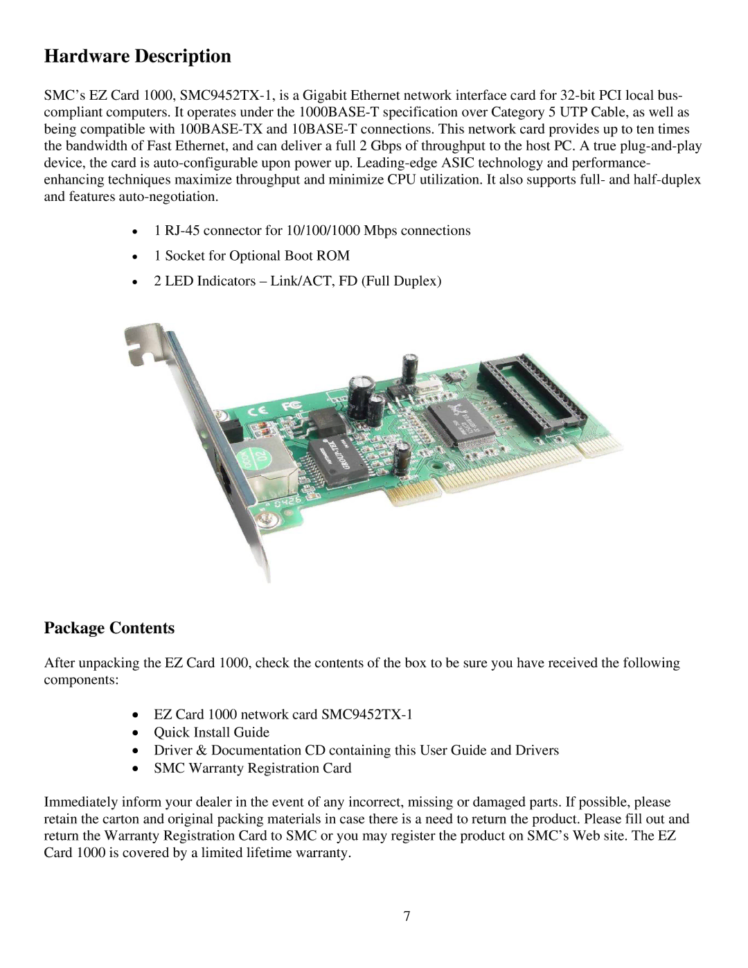 SMC Networks SMC9452TX-1 manual Hardware Description, Package Contents 