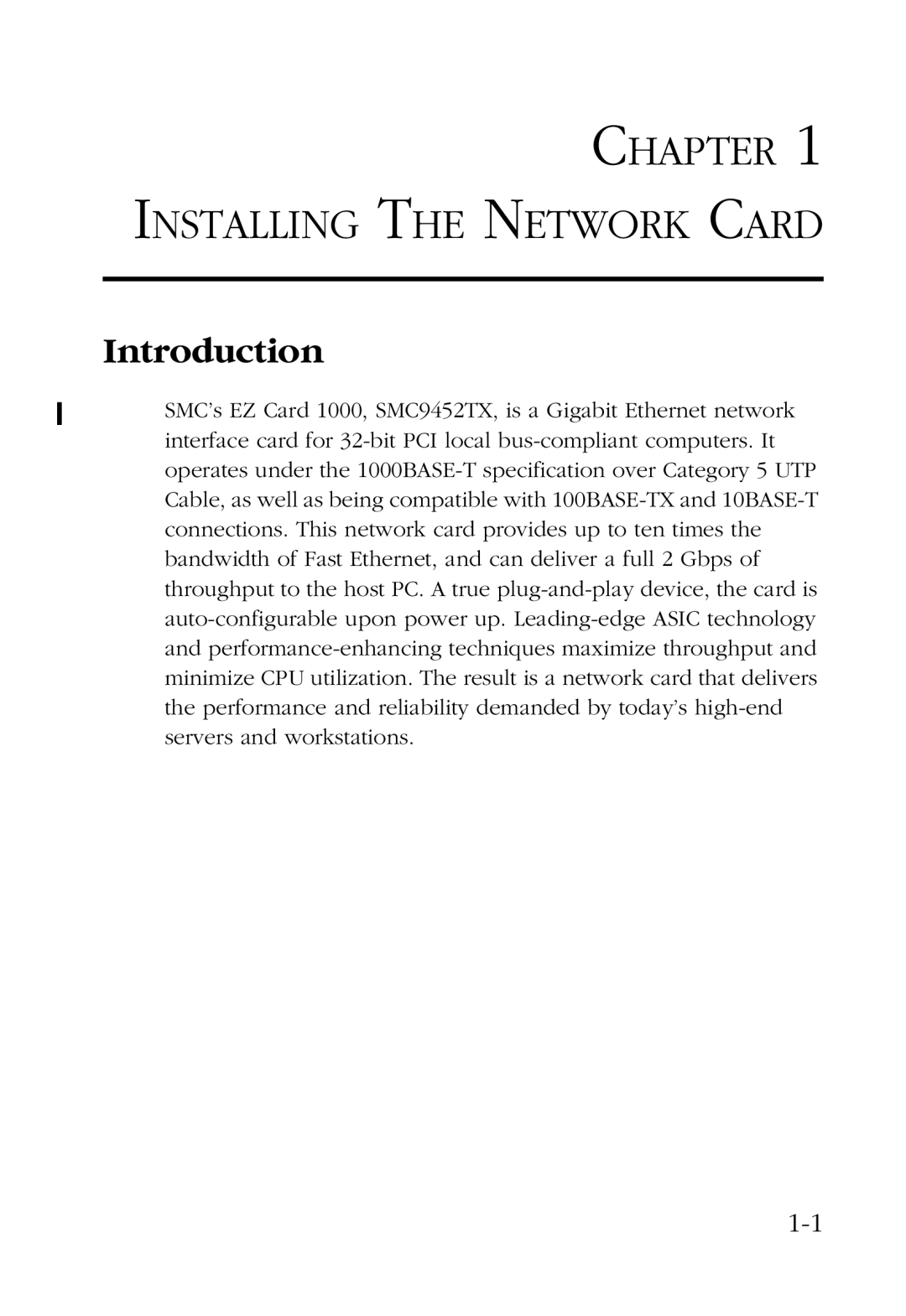 SMC Networks SMC9452TX manual Installing the Network Card, Introduction 