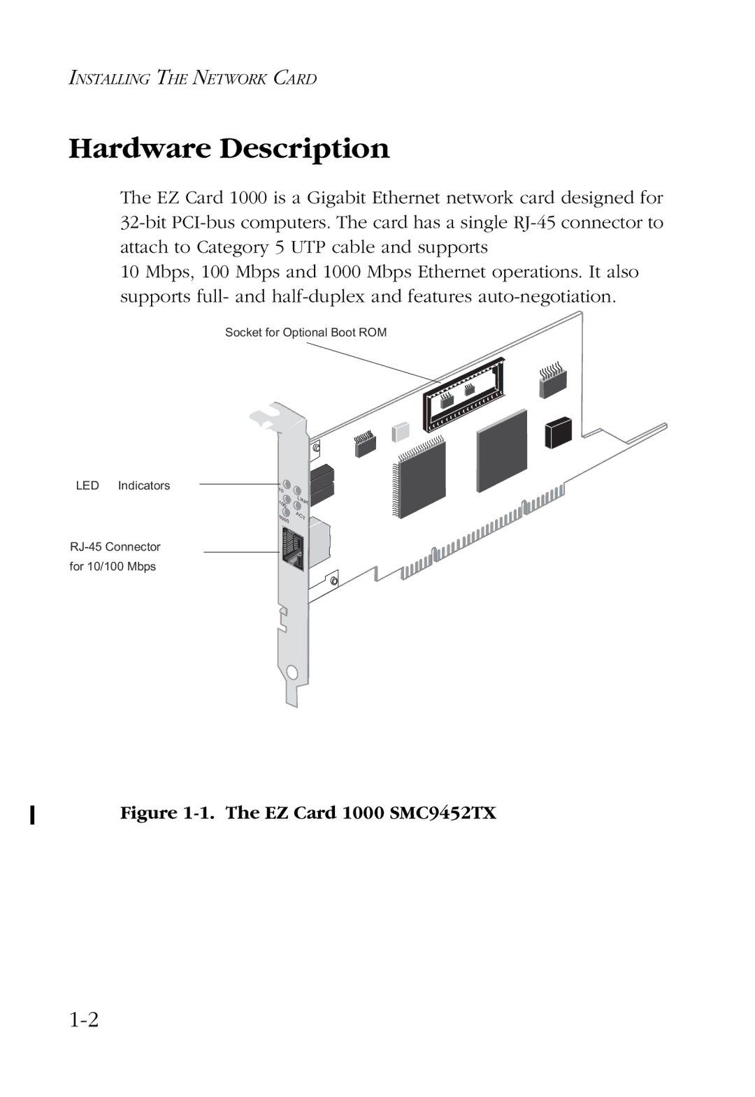 SMC Networks manual Hardware Description, EZ Card 1000 SMC9452TX 