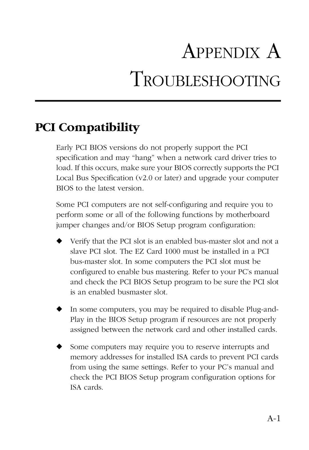 SMC Networks SMC9452TX manual Appendix a Troubleshooting, PCI Compatibility 