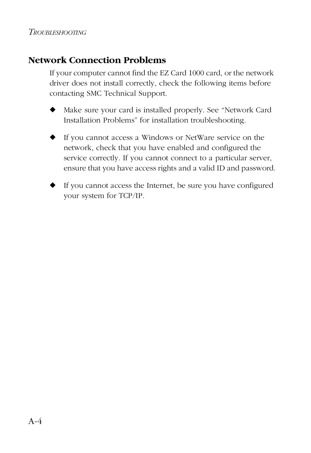 SMC Networks SMC9452TX manual Network Connection Problems 