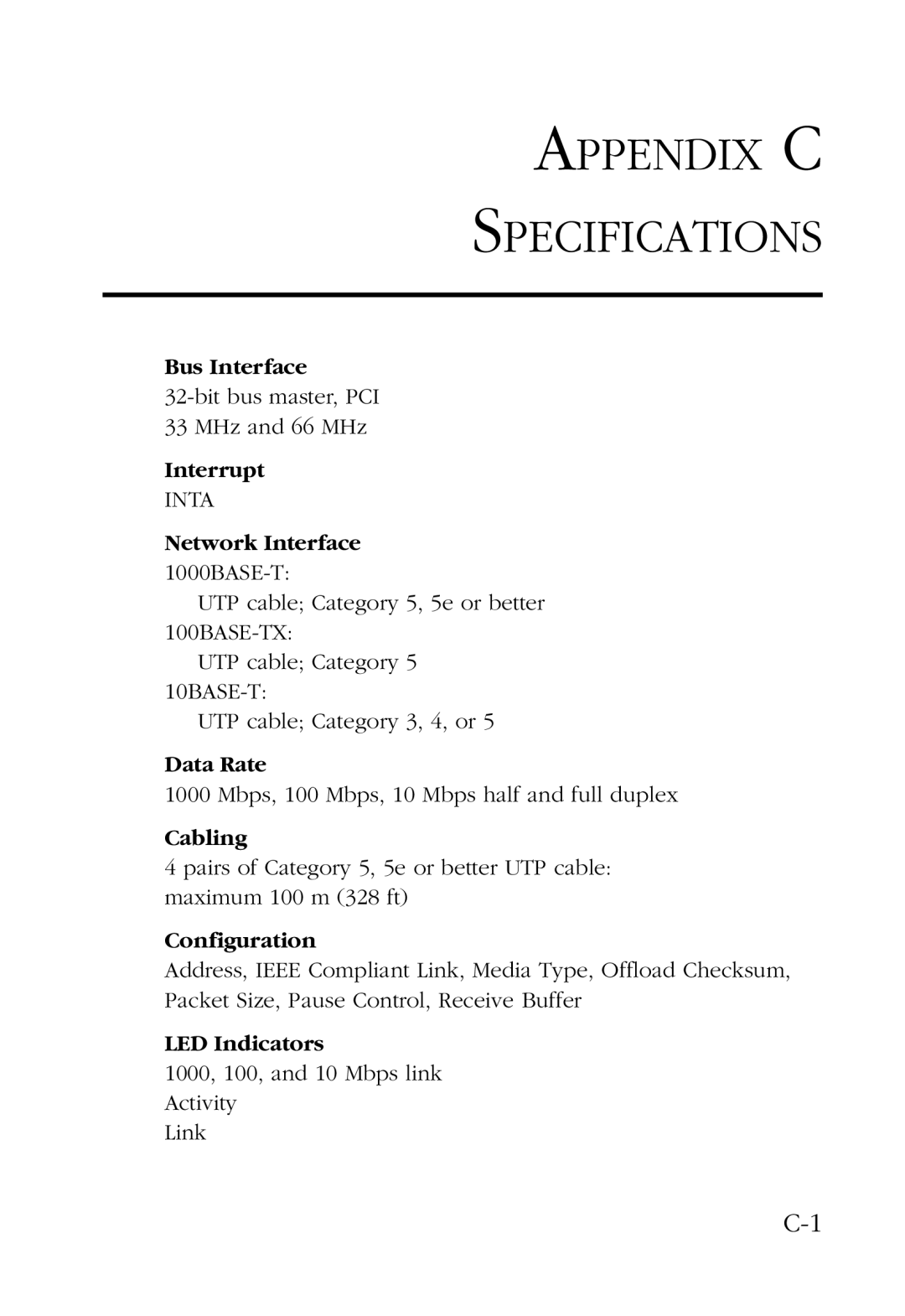 SMC Networks SMC9452TX manual Appendix C Specifications 