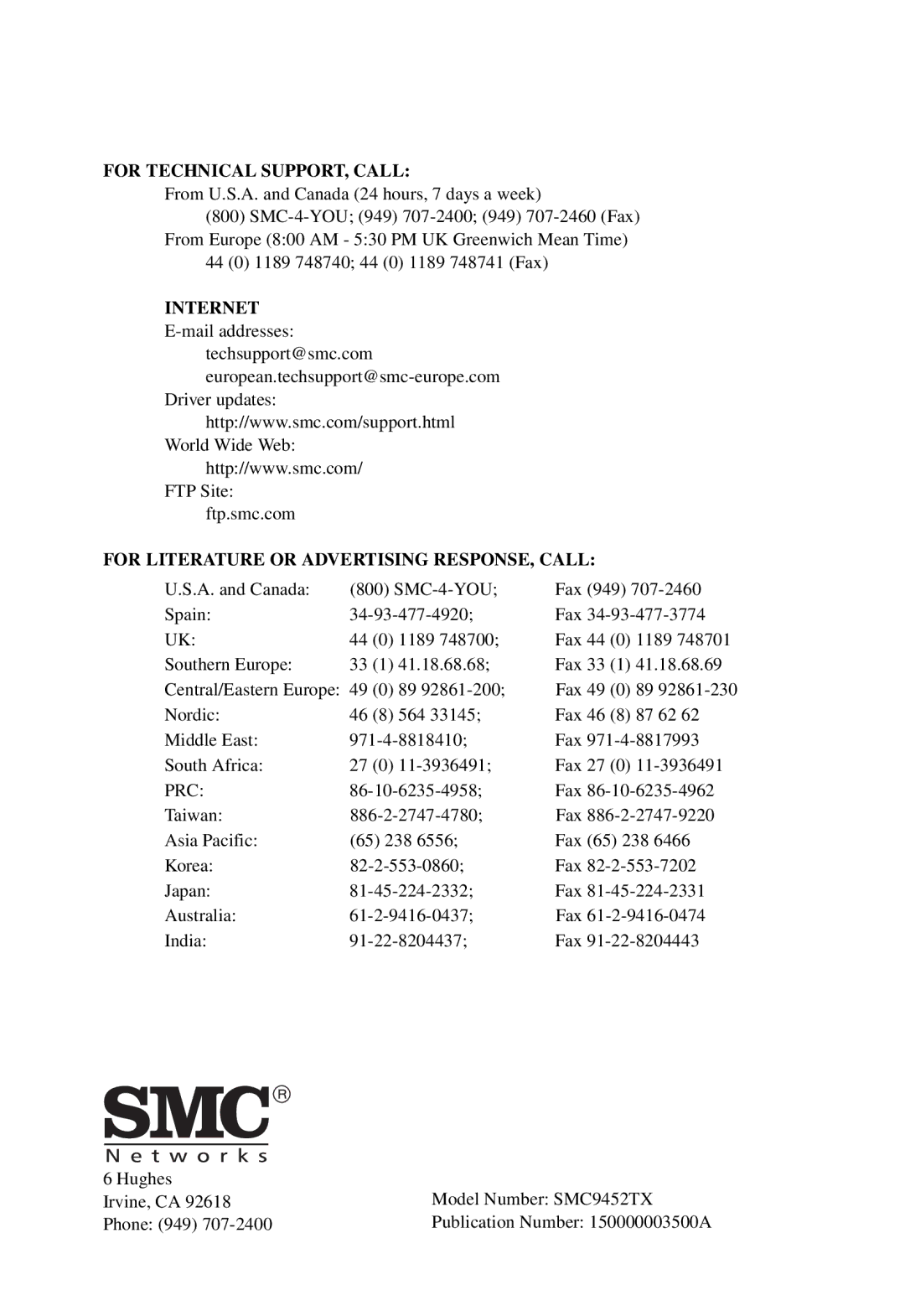 SMC Networks SMC9452TX manual Internet 