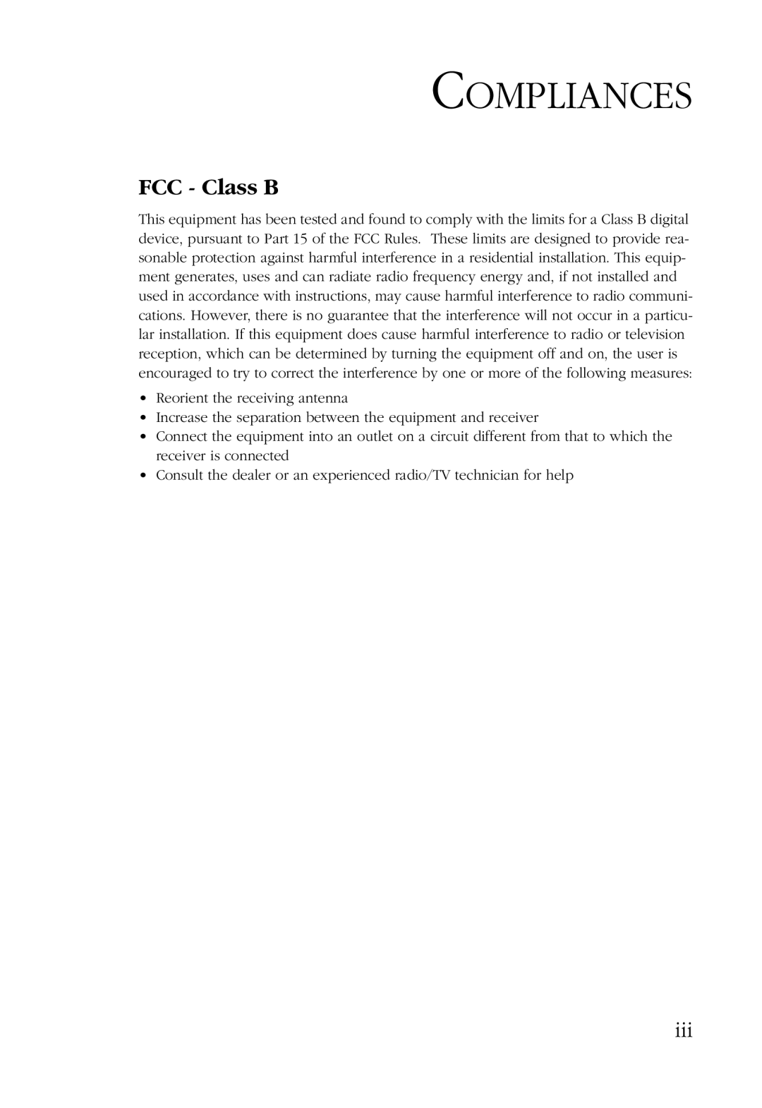 SMC Networks SMC9452TX manual Compliances, FCC Class B, Iii 