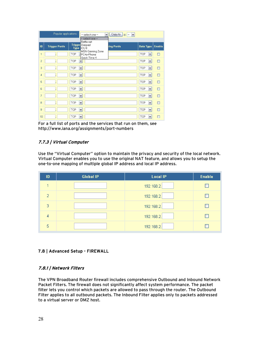 SMC Networks SMCBR 18VPN, BR14VPN manual Virtual Computer, Network Filters 