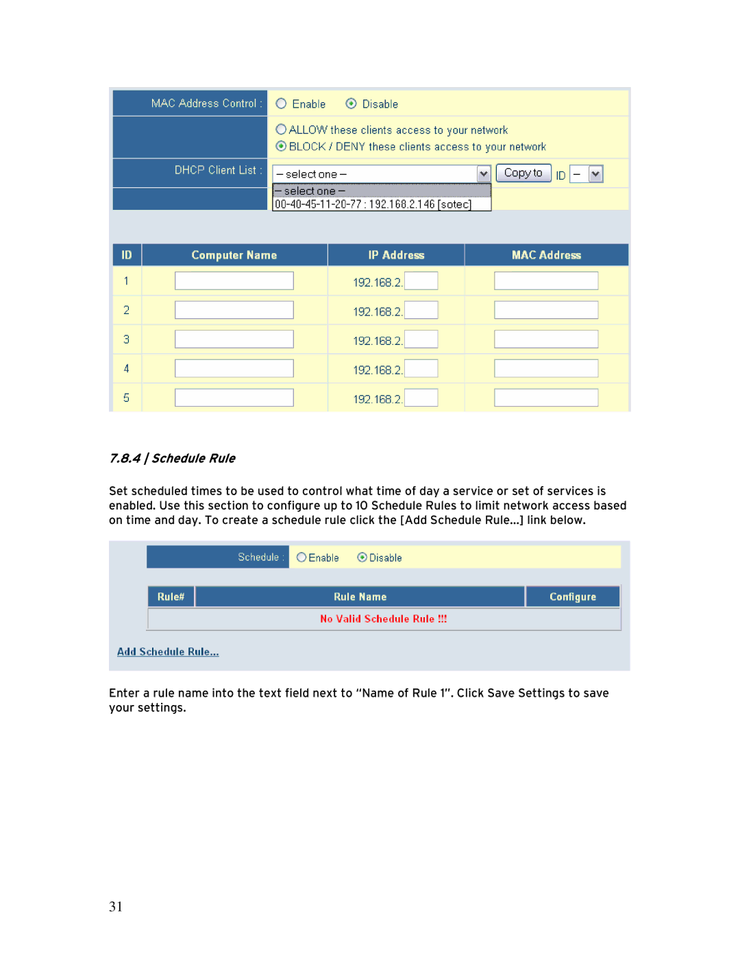 SMC Networks BR14VPN, SMCBR 18VPN manual Schedule Rule 