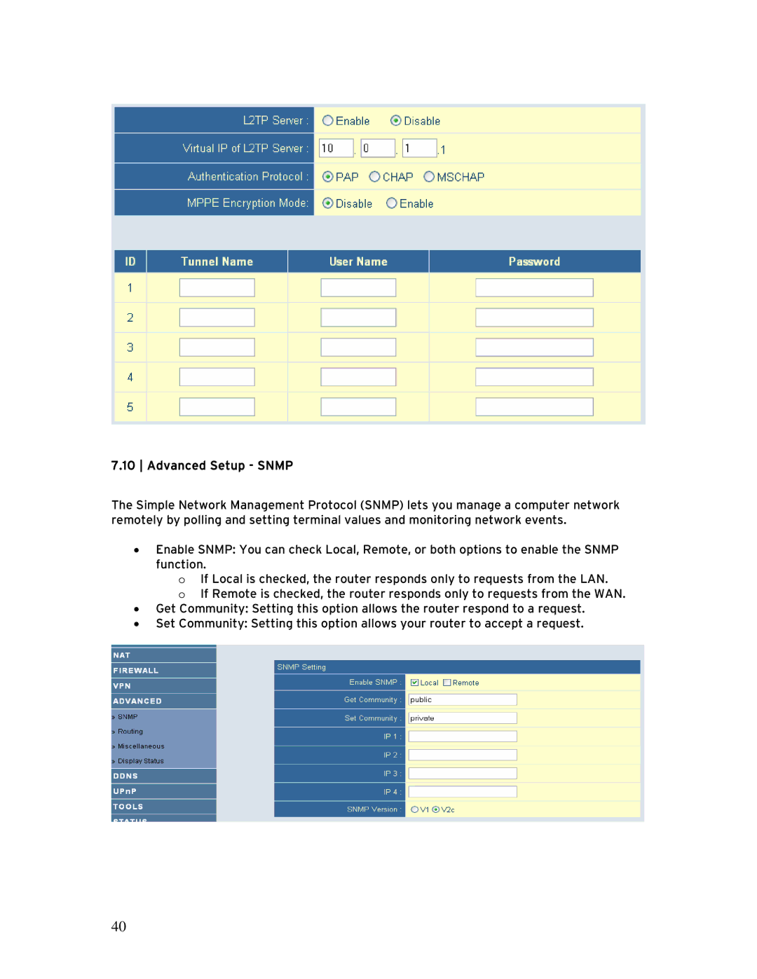 SMC Networks SMCBR 18VPN, BR14VPN manual Advanced Setup Snmp 