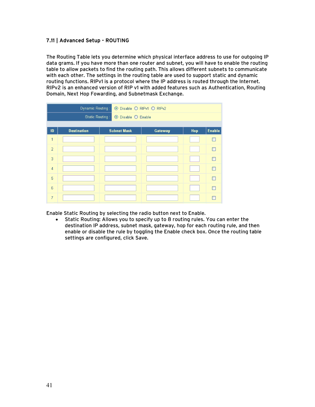 SMC Networks BR14VPN, SMCBR 18VPN manual Advanced Setup Routing 