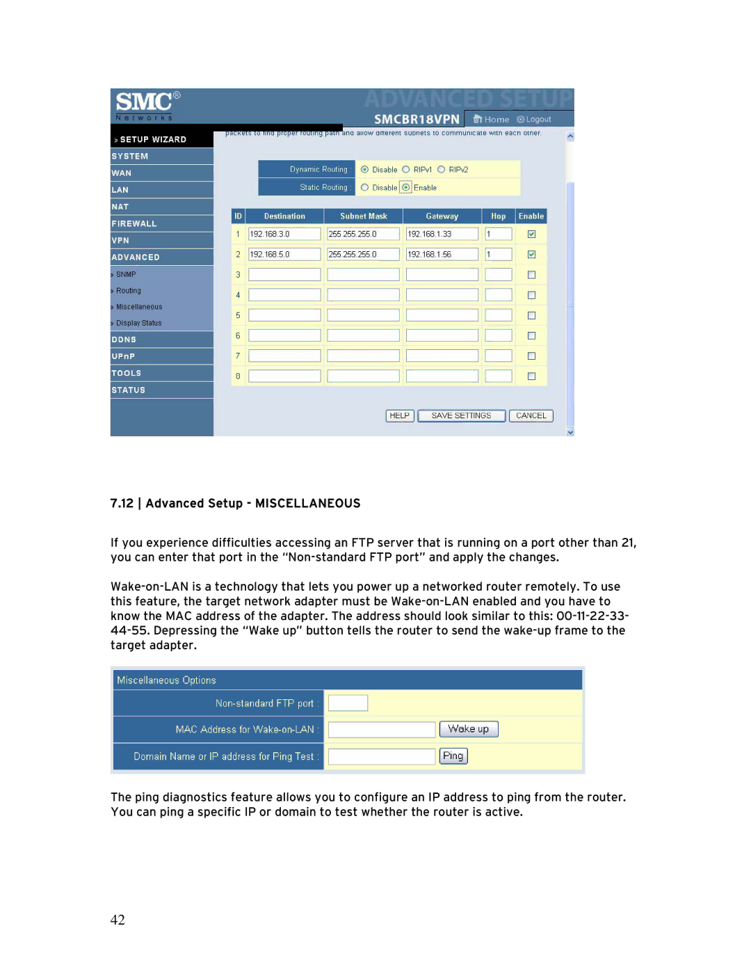 SMC Networks SMCBR 18VPN, BR14VPN manual Advanced Setup Miscellaneous 