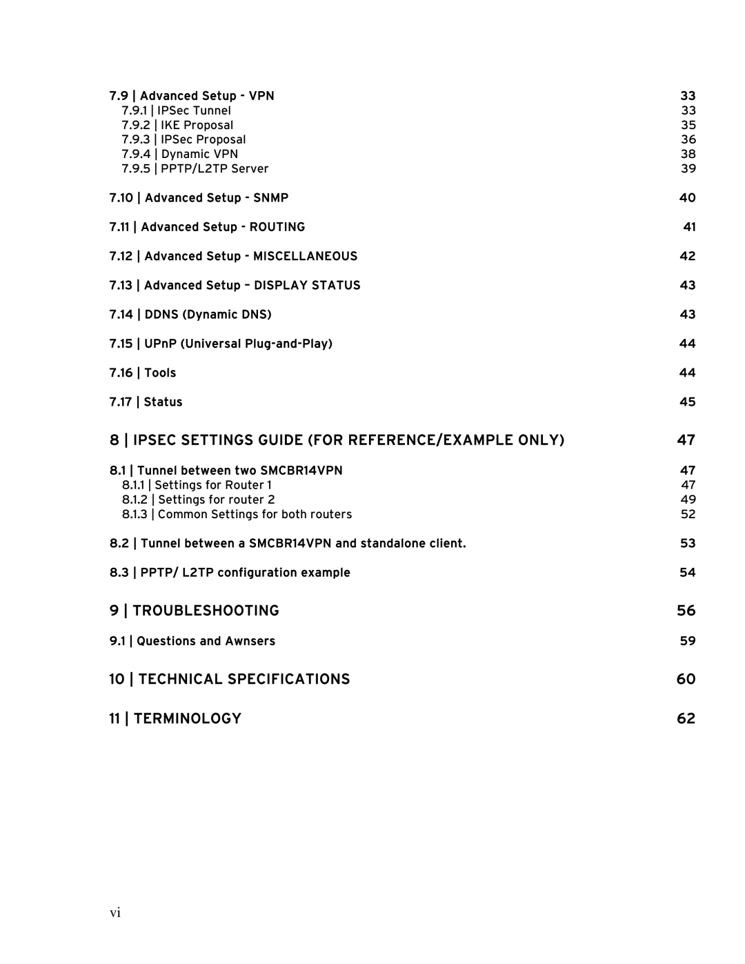 SMC Networks SMCBR 18VPN, BR14VPN manual Ipsec Settings Guide for REFERENCE/EXAMPLE only, Questions and Awnsers 