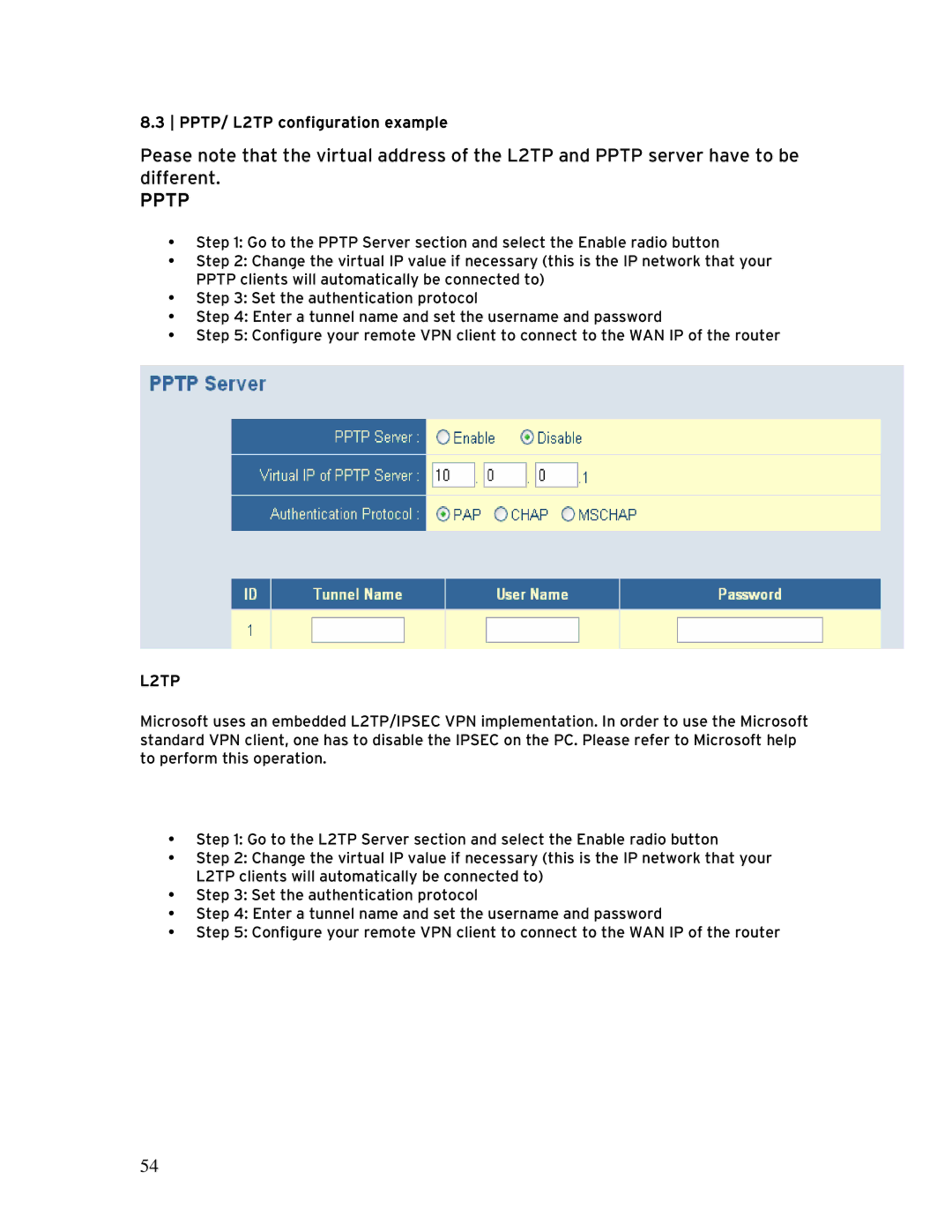 SMC Networks SMCBR 18VPN, BR14VPN manual Pptp 