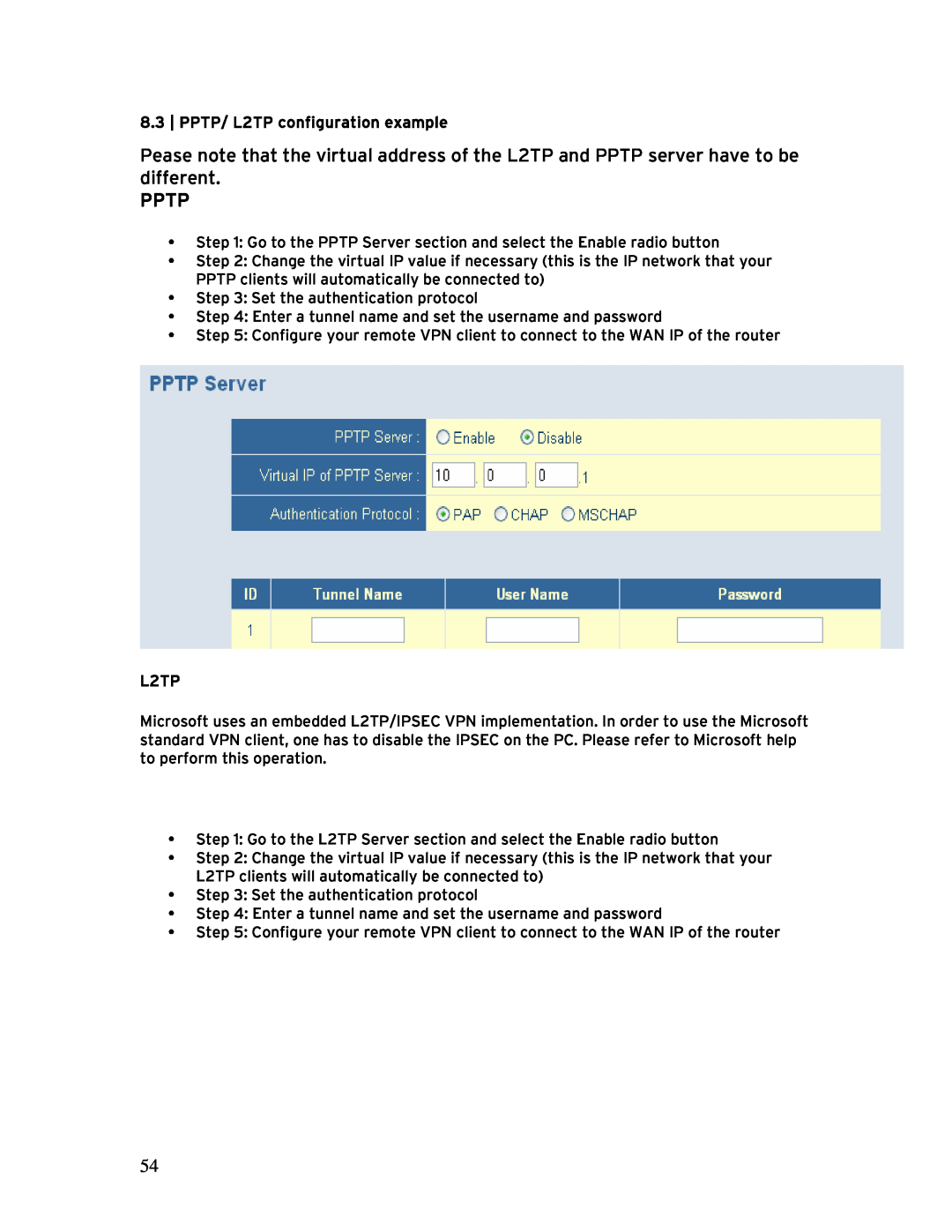 SMC Networks SMCBR 18VPN, BR14VPN manual Pptp, PPTP/ L2TP configuration example 