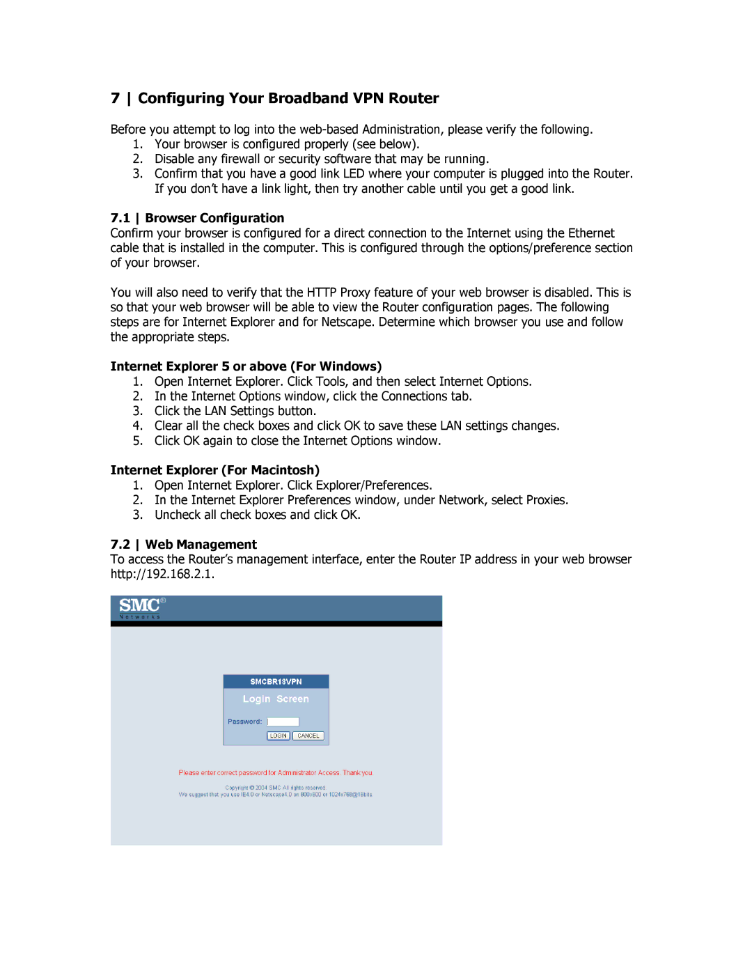SMC Networks SMCBR18VPN Configuring Your Broadband VPN Router, Browser Configuration, Internet Explorer For Macintosh 