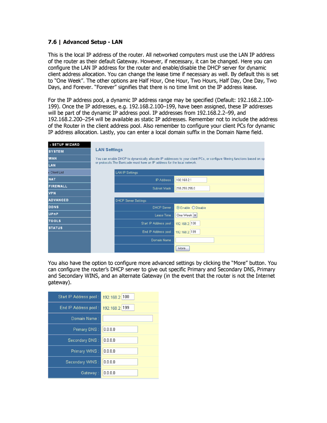 SMC Networks SMCBR18VPN manual Advanced Setup LAN 