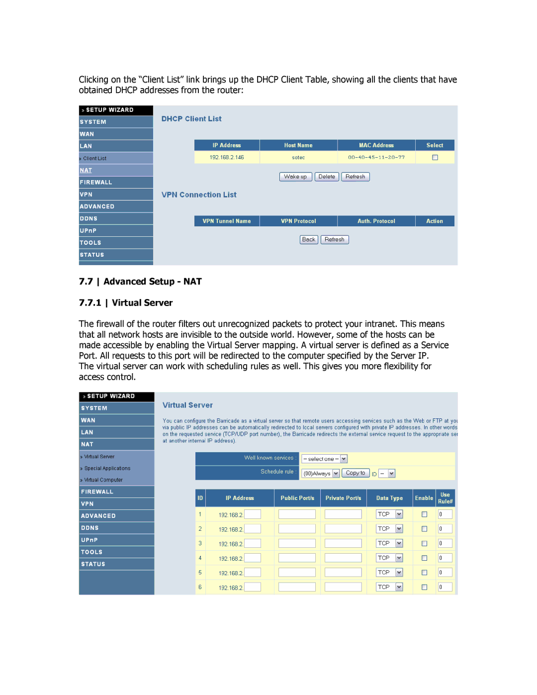 SMC Networks SMCBR18VPN manual Advanced Setup NAT 7.7.1 Virtual Server 